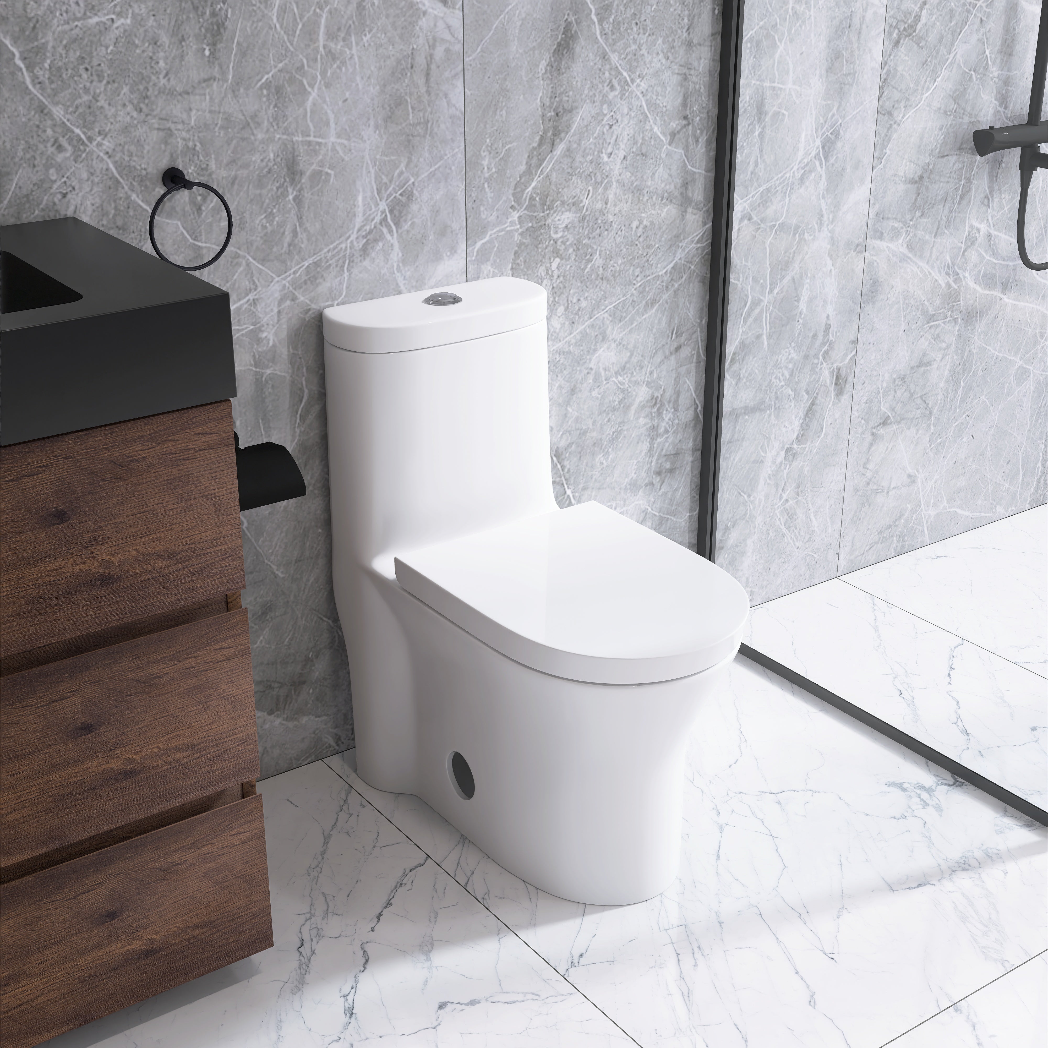 27 in. L x 14 in. W One-Piece 1.27 GPF Siphon Jet Dual Flushing Elongated Toilet in White