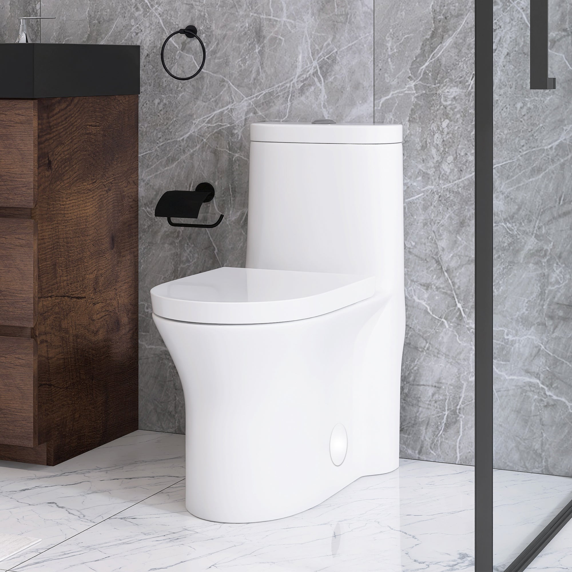 27 in. L x 14 in. W One-Piece 1.27 GPF Siphon Jet Dual Flushing Elongated Toilet in White