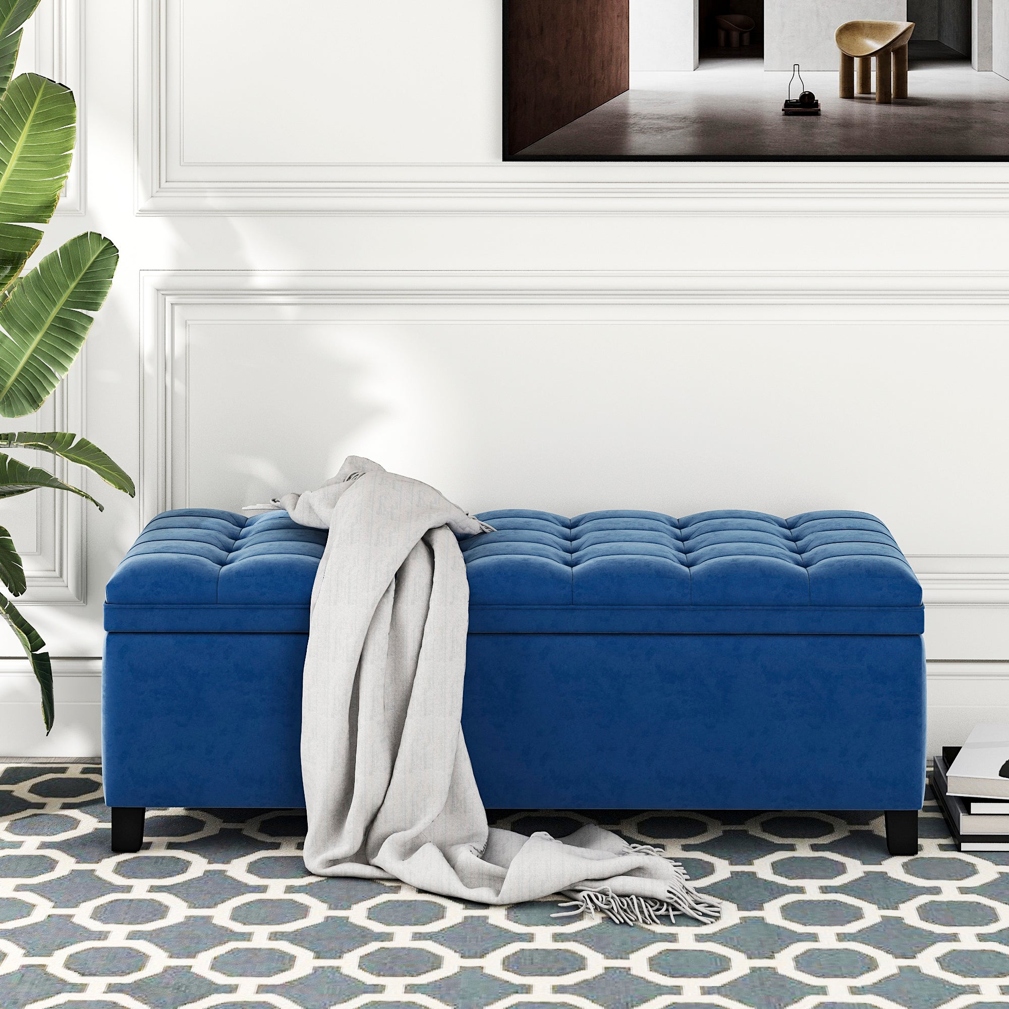 Upholstered Flip Top Storage Bench with Button Tufted Top