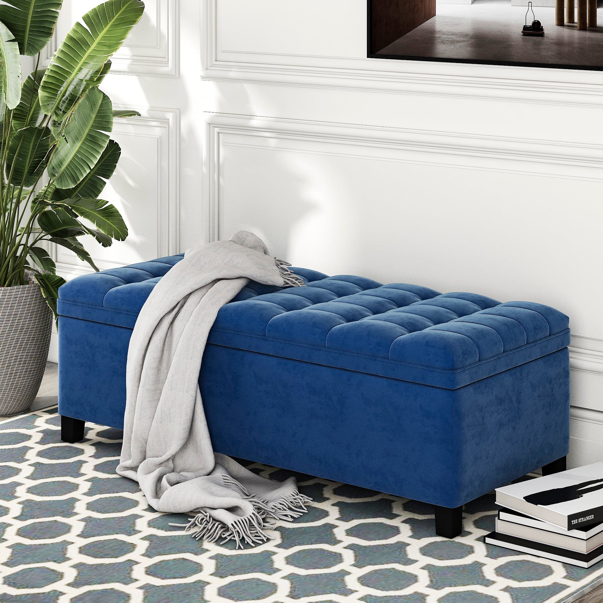 Upholstered Flip Top Storage Bench with Button Tufted Top