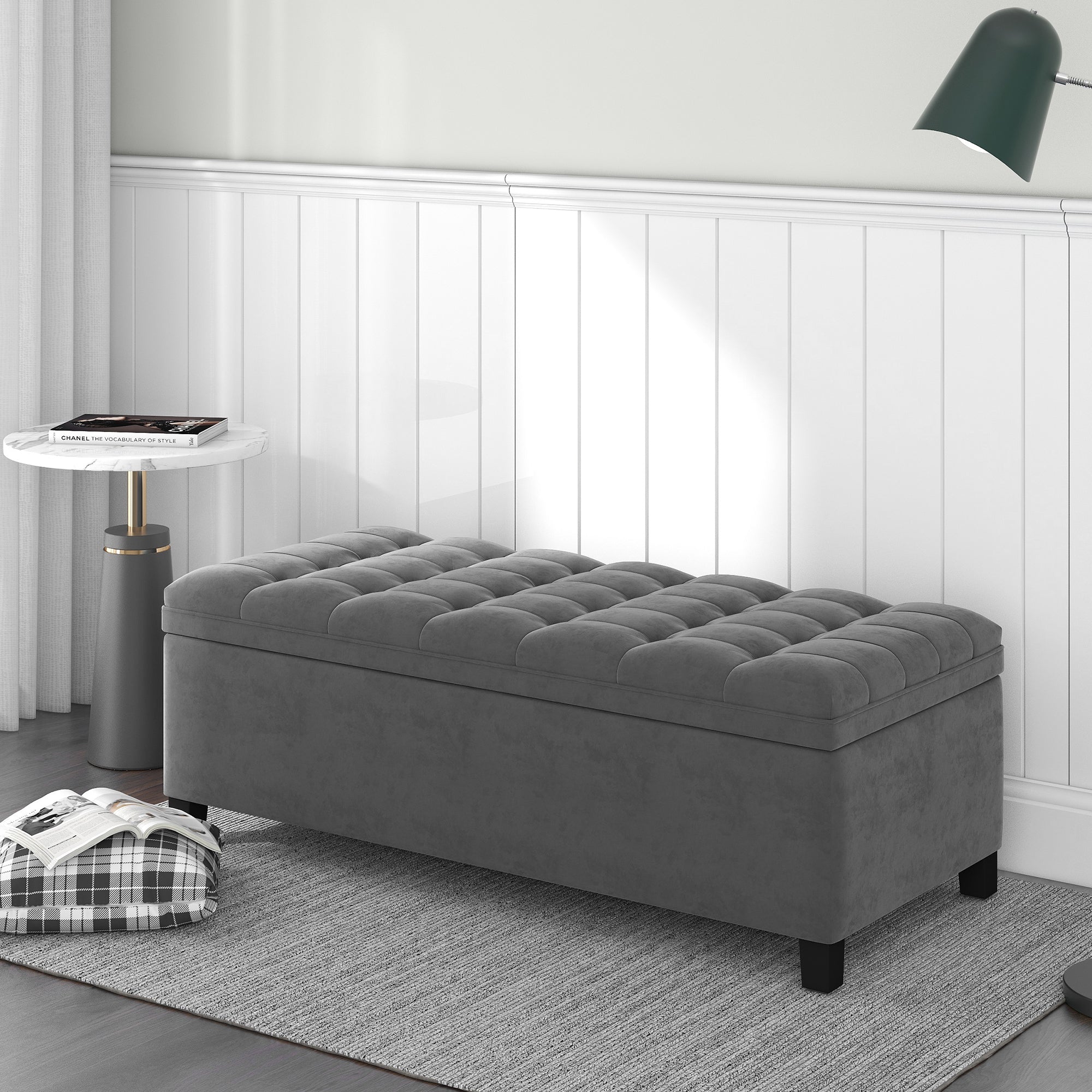 Upholstered Flip Top Storage Bench with Button Tufted Top