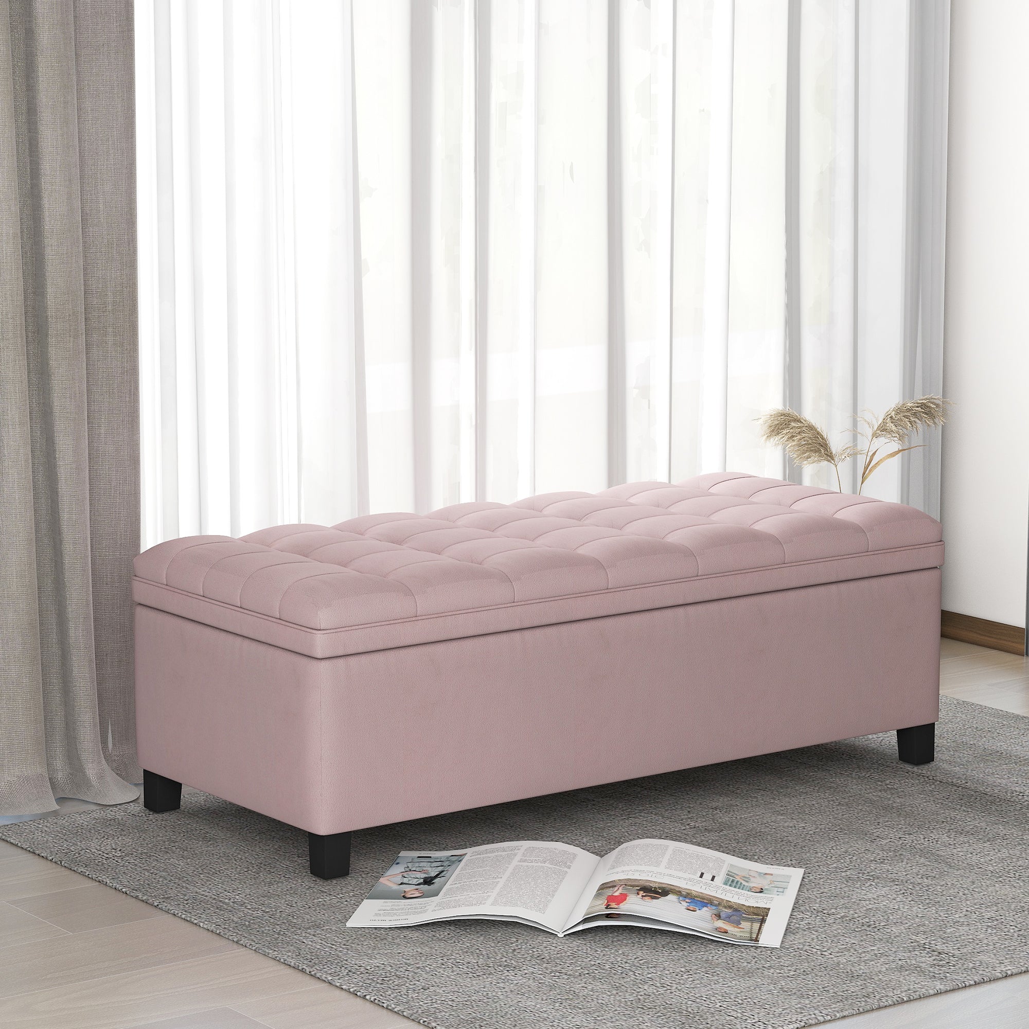 Upholstered Flip Top Storage Bench with Button Tufted Top