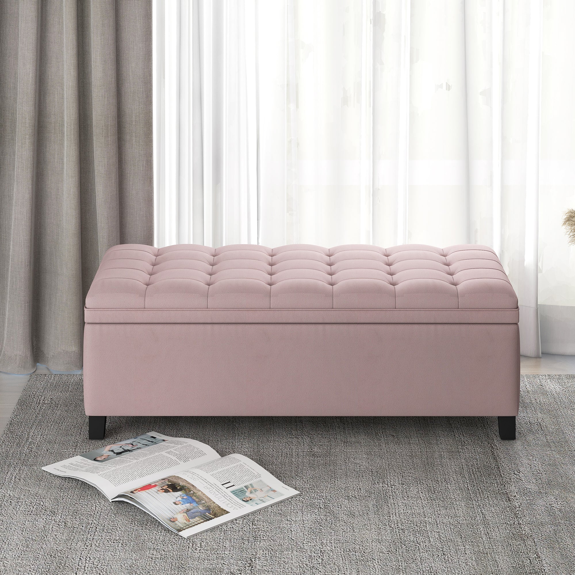 Upholstered Flip Top Storage Bench with Button Tufted Top