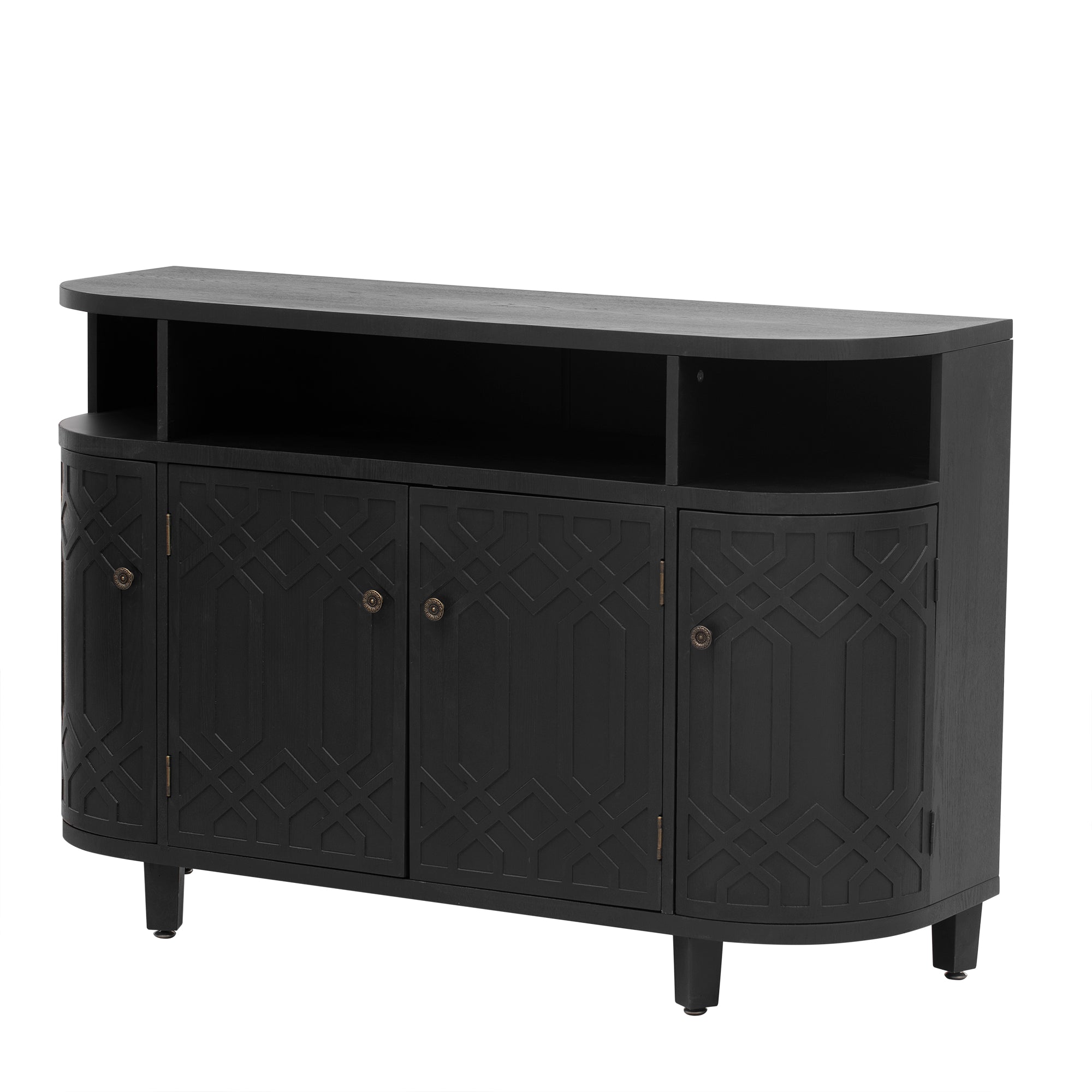 31.9" Tall MDF 4-door Curved Design Storage Cabinet