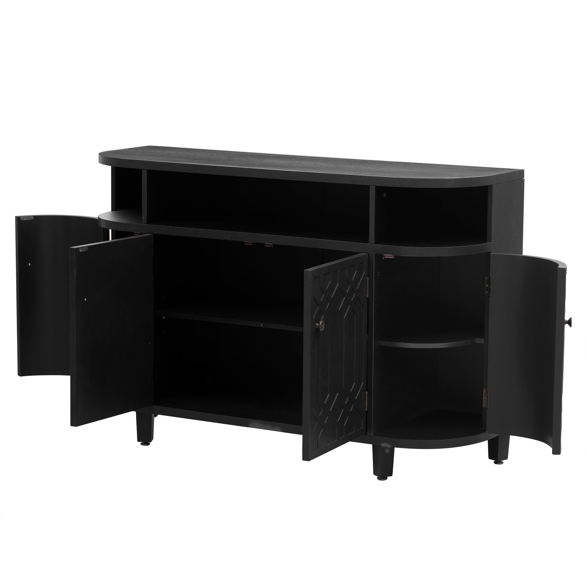 31.9" Tall MDF 4-door Curved Design Storage Cabinet