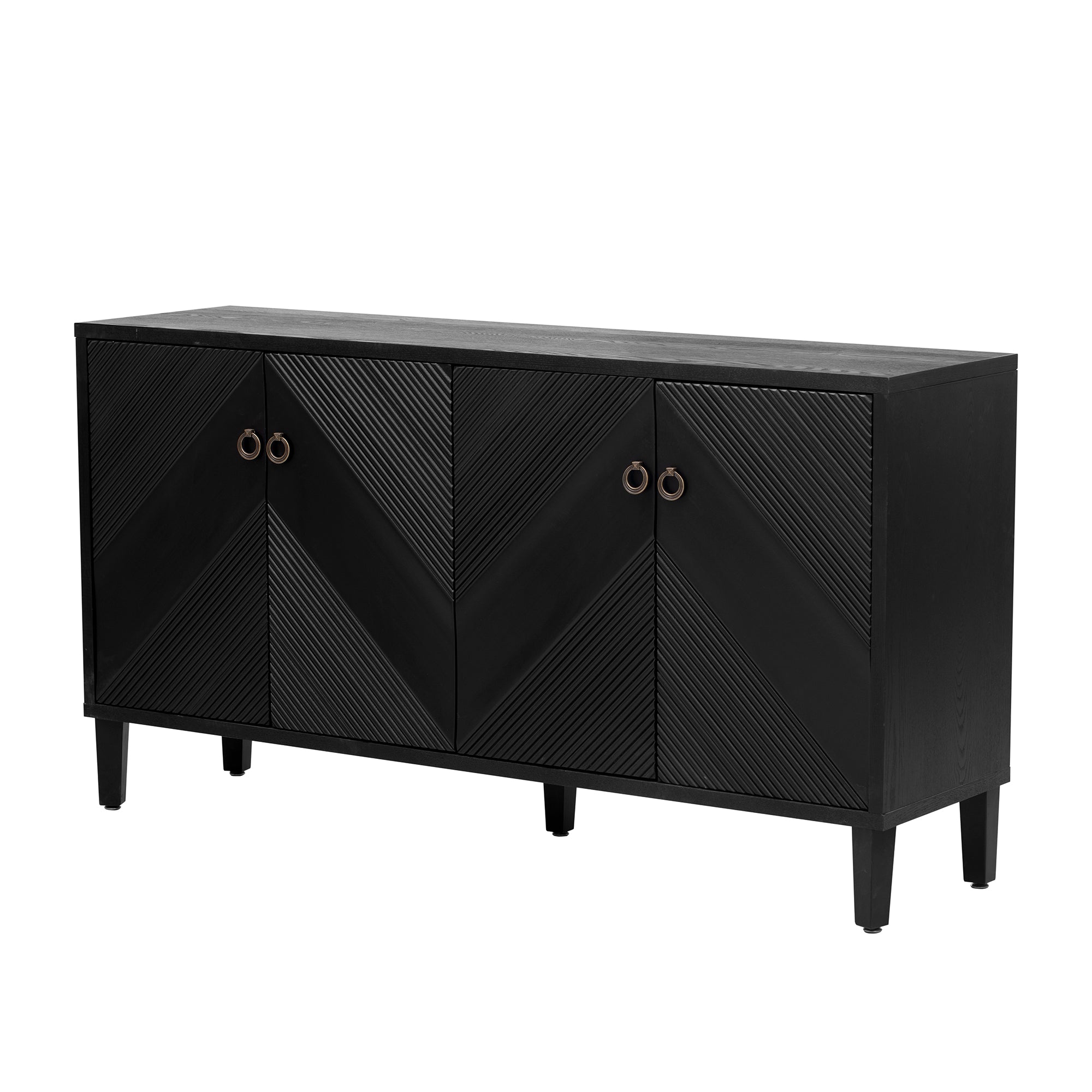 32" Tall MDF 4-door Accent Cabinet with Fraxinus Mandschuric Solid Wood Veneer