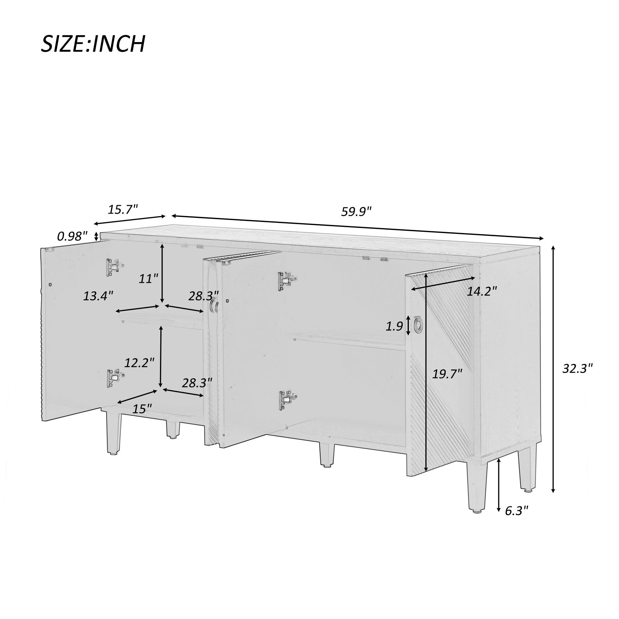 32" Tall MDF 4-door Accent Cabinet with Fraxinus Mandschuric Solid Wood Veneer