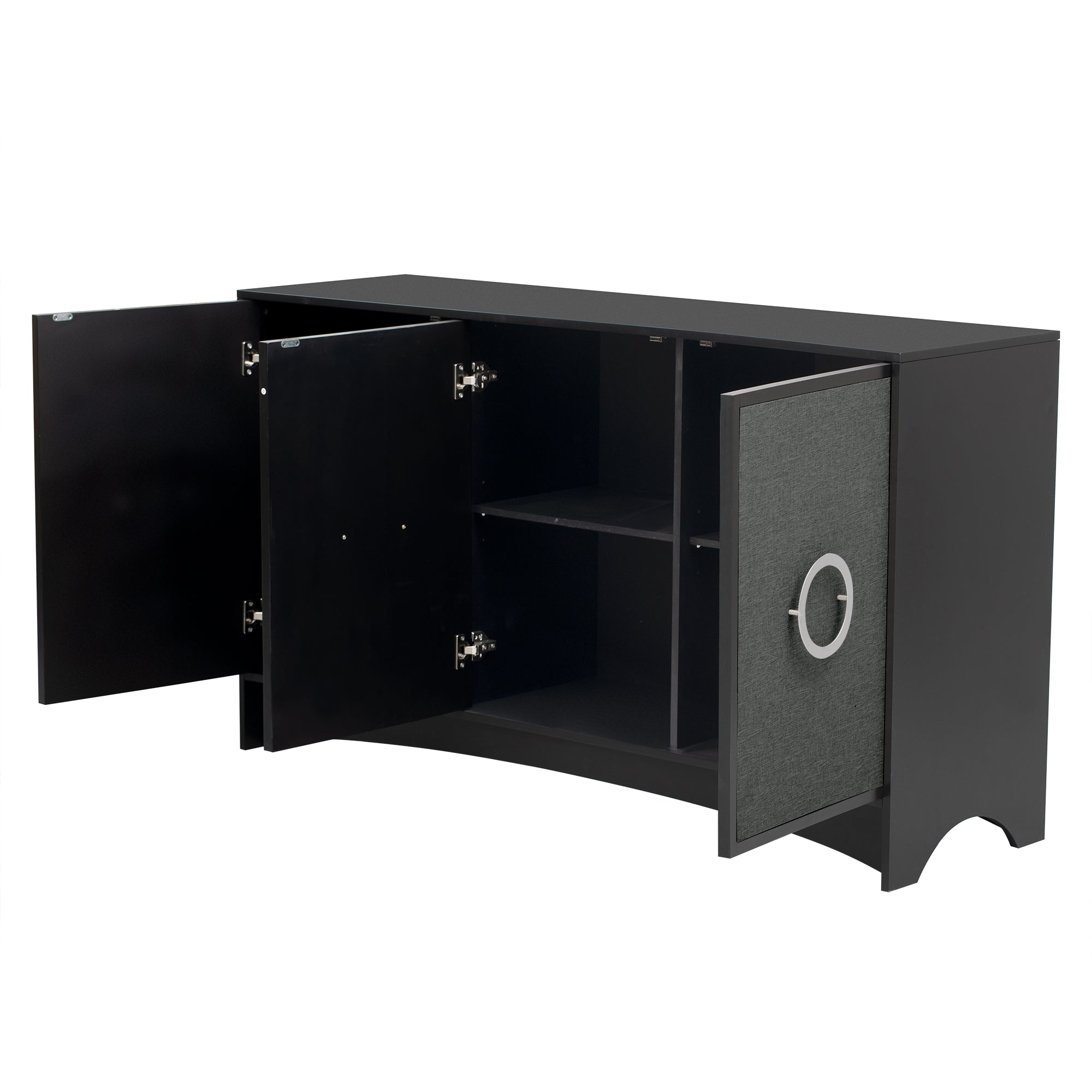 34" Tall MDF 3-door Curved Design Storage Cabinet