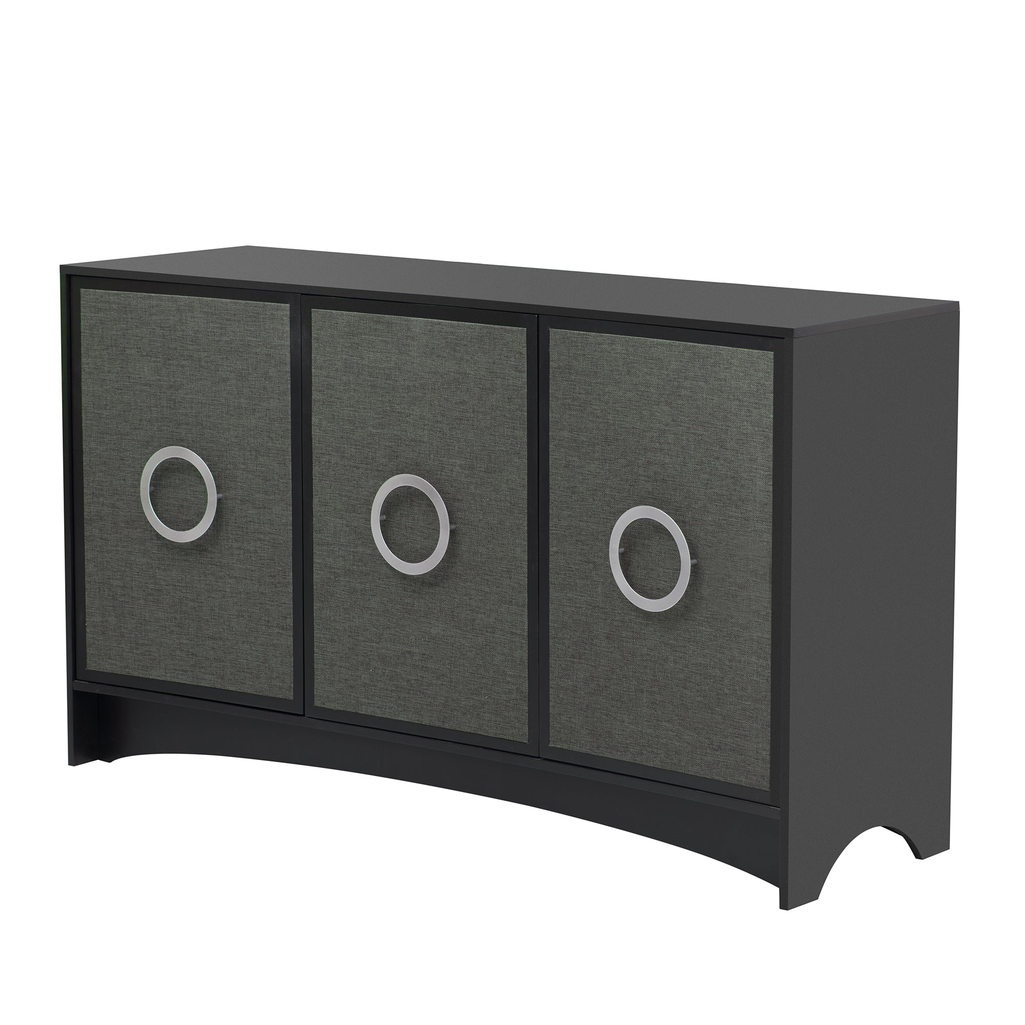 34" Tall MDF 3-door Curved Design Storage Cabinet