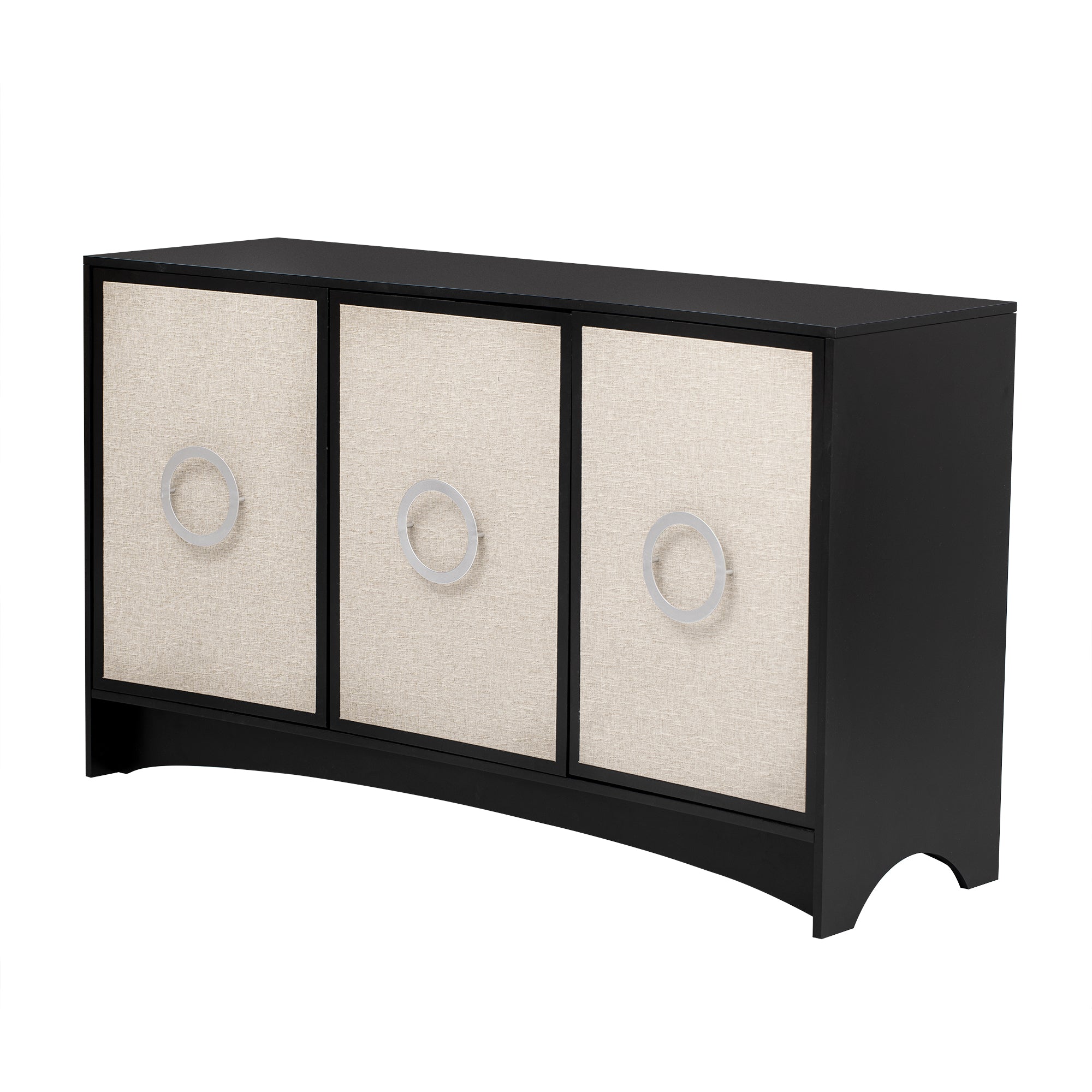 34" Tall MDF 3-door Curved Design Storage Cabinet