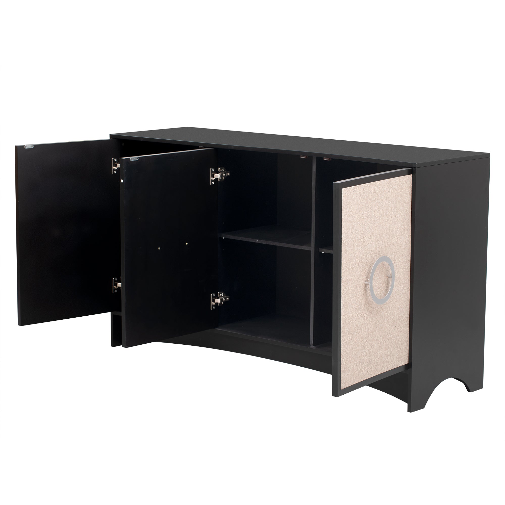34" Tall MDF 3-door Curved Design Storage Cabinet