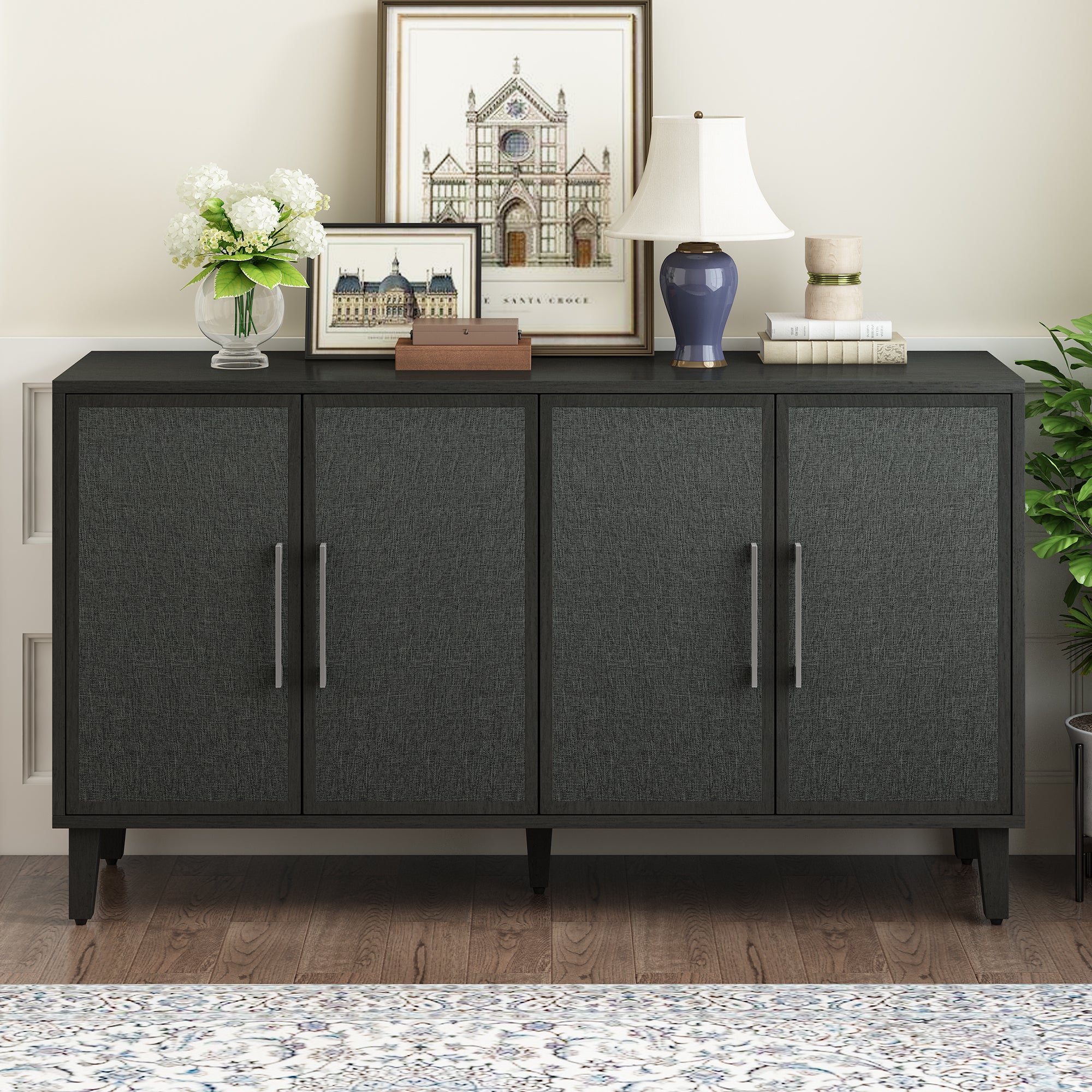 41" Tall MDF 4-door Accent Cabinet with Four Linen Cabinet Doors