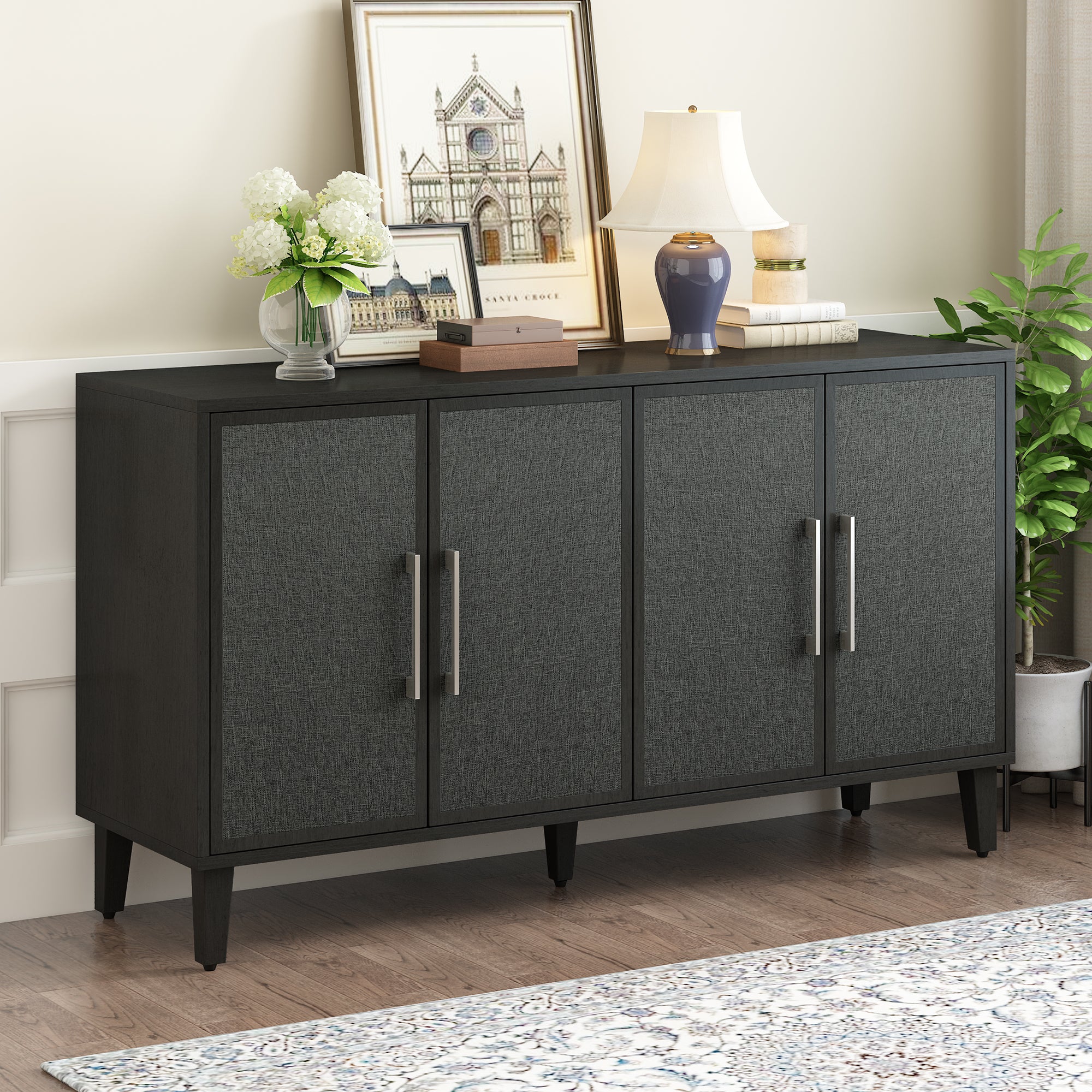 41" Tall MDF 4-door Accent Cabinet with Four Linen Cabinet Doors