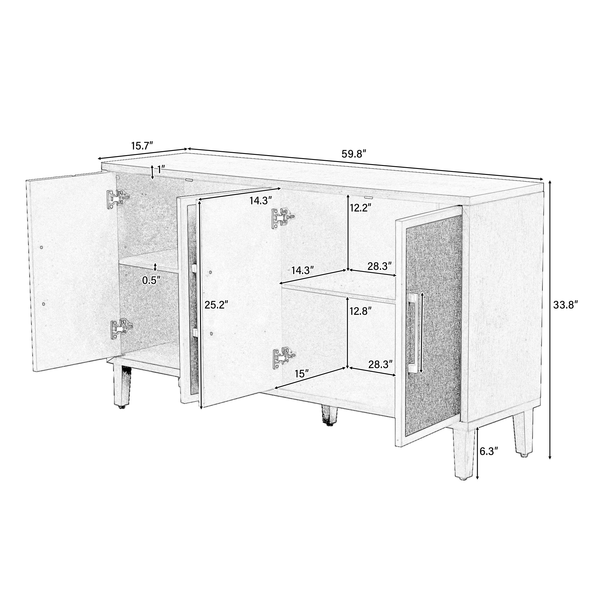 41" Tall MDF 4-door Accent Cabinet with Four Linen Cabinet Doors