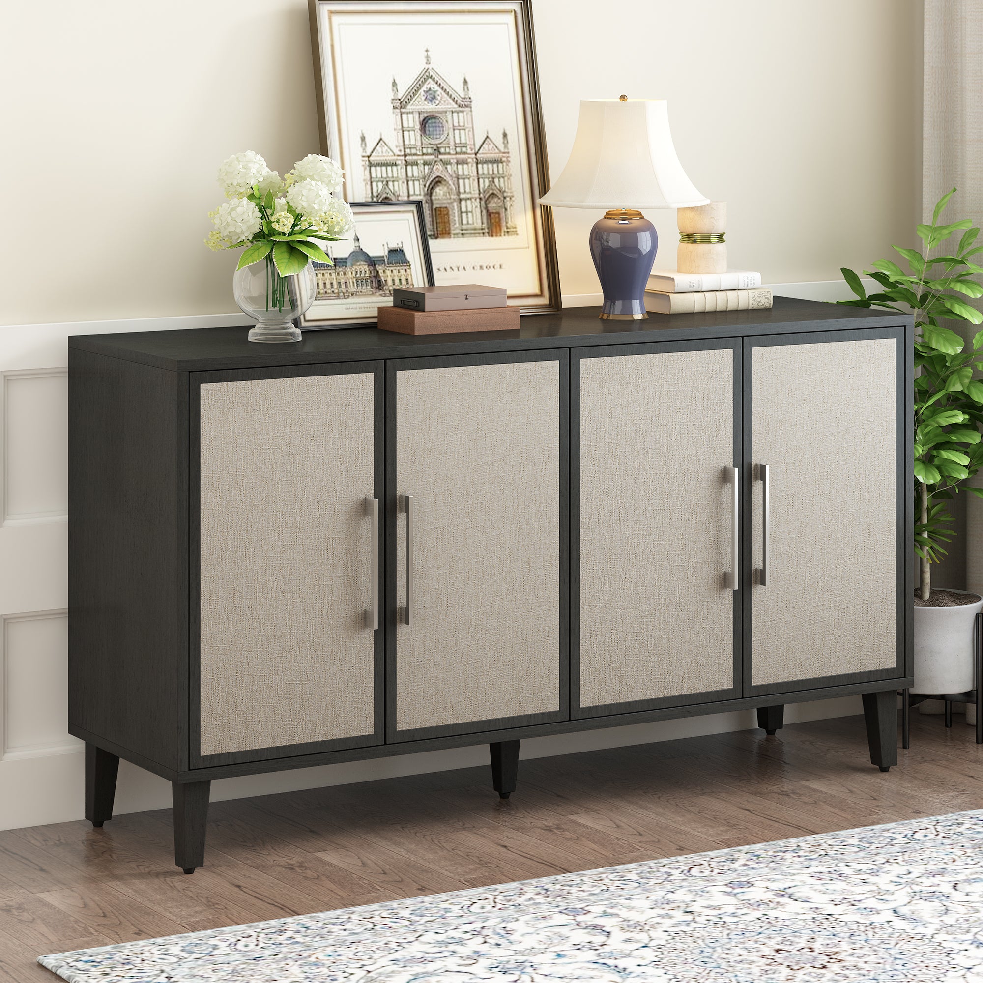 41" Tall MDF 4-door Accent Cabinet with Four Linen Cabinet Doors