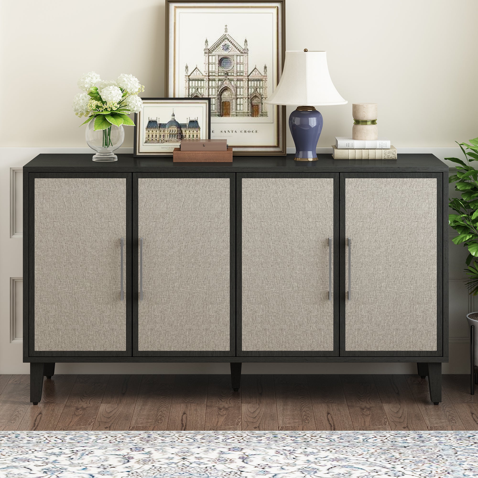 41" Tall MDF 4-door Accent Cabinet with Four Linen Cabinet Doors