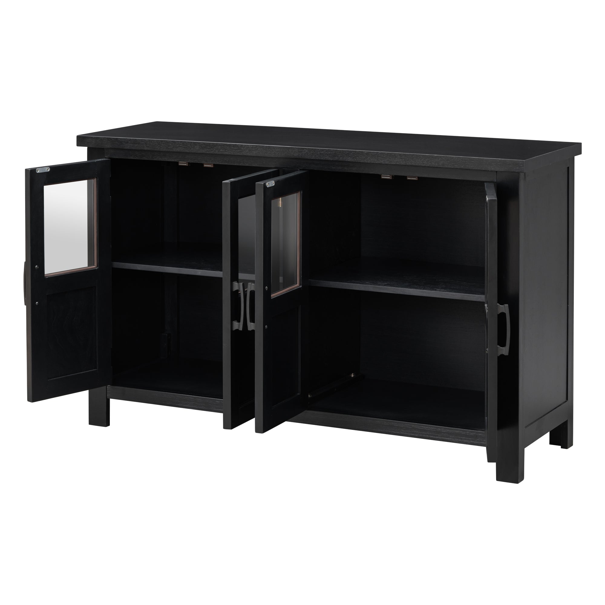 34" Tall MDF 4-door Accent Cabinet with Adjustable Shelf and Metal Handles