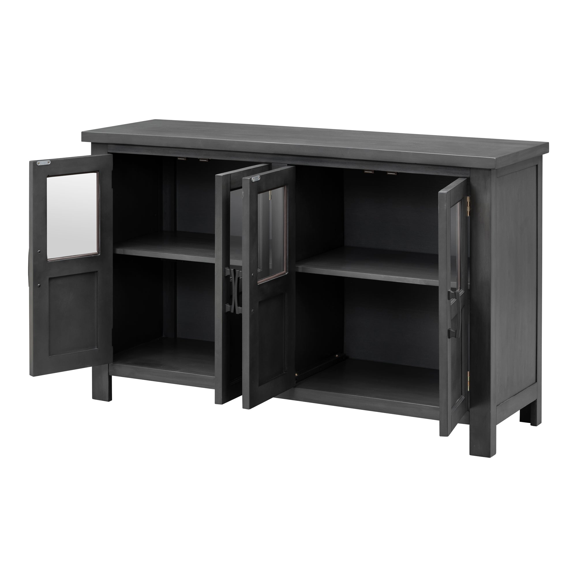 34" Tall MDF 4-door Accent Cabinet with Adjustable Shelf and Metal Handles