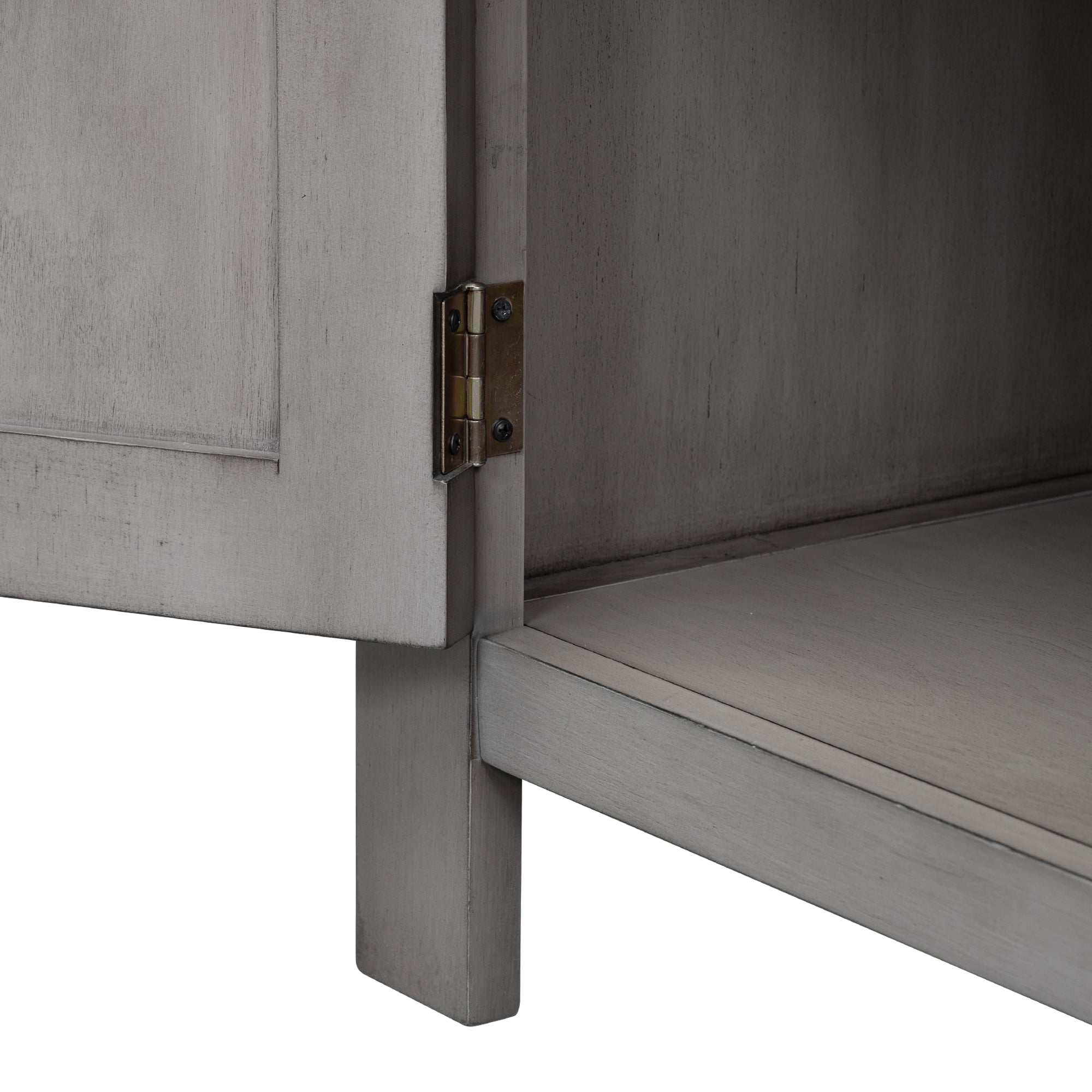 34" Tall MDF 4-door Accent Cabinet with Adjustable Shelf and Metal Handles
