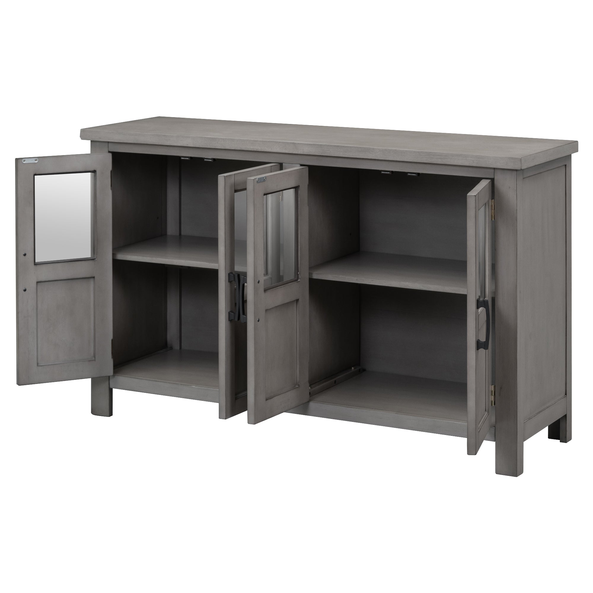 34" Tall MDF 4-door Accent Cabinet with Adjustable Shelf and Metal Handles