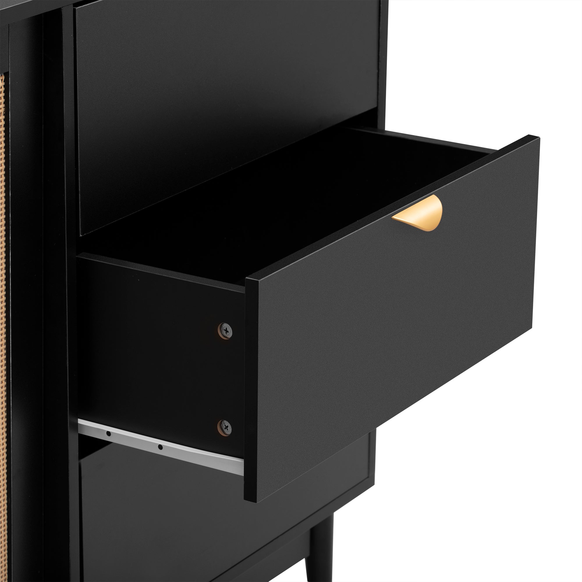 35" Tall MDF 2-door Storage Cabinet with Three Drawers and Metal Handles