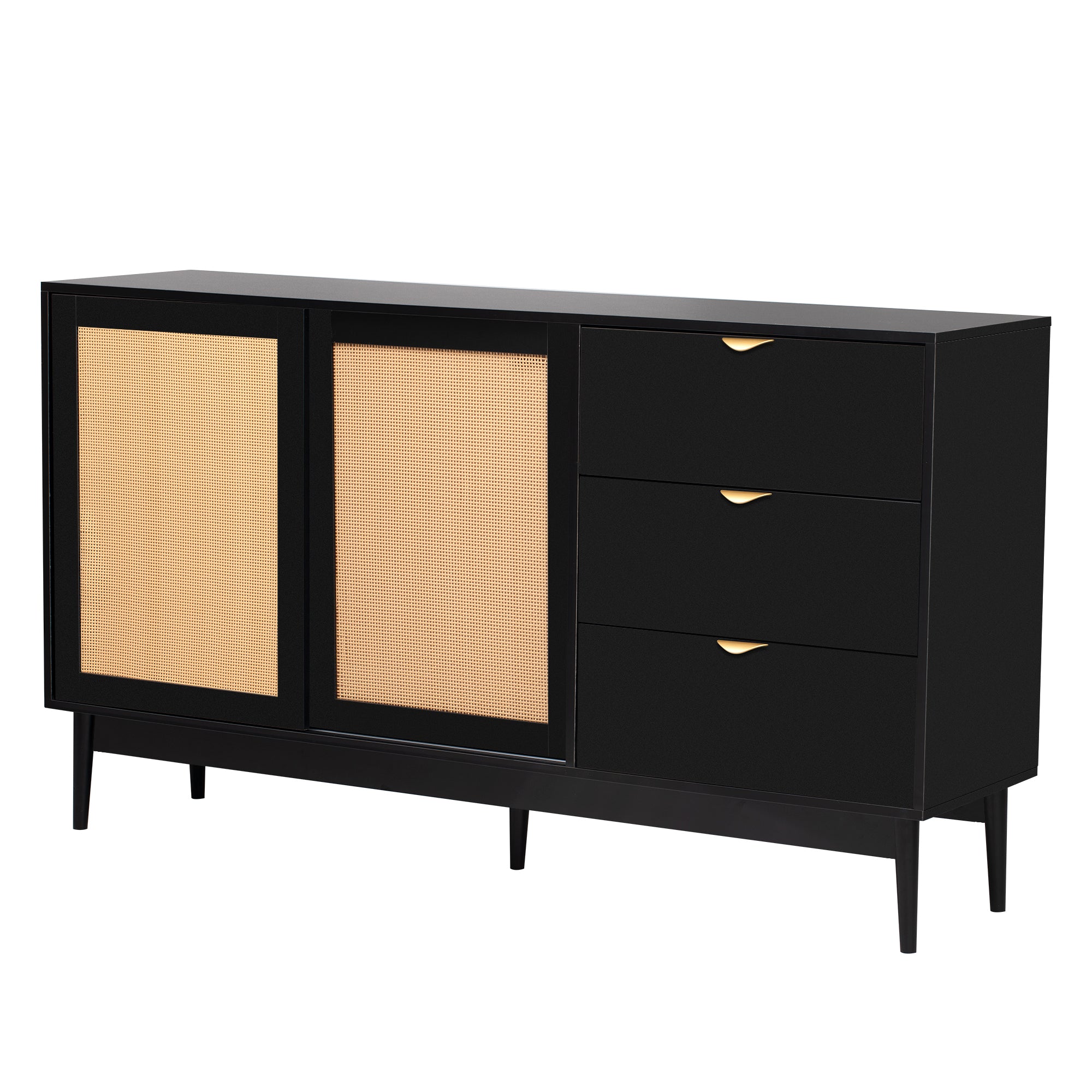 35" Tall MDF 2-door Storage Cabinet with Three Drawers and Metal Handles