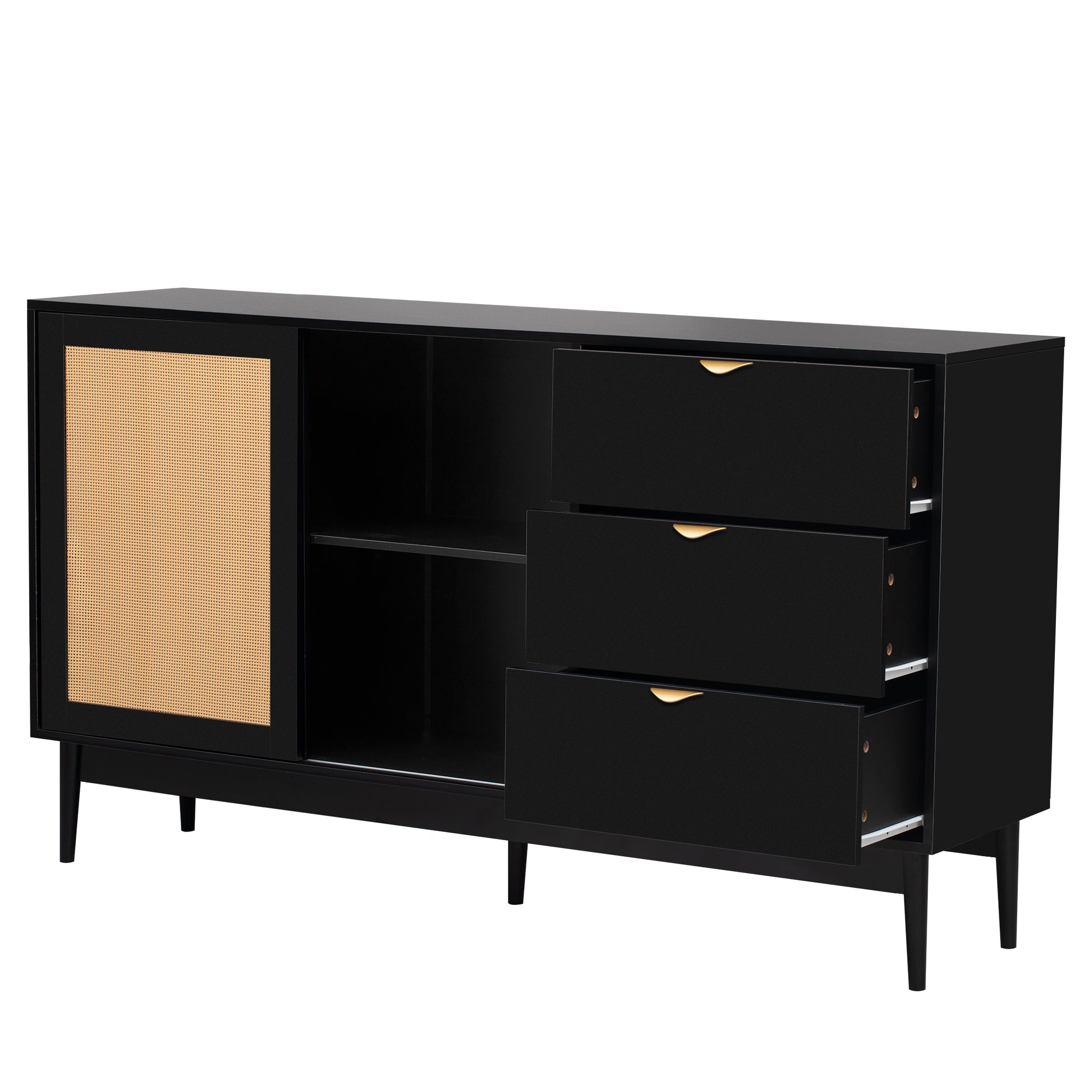 35" Tall MDF 2-door Storage Cabinet with Three Drawers and Metal Handles