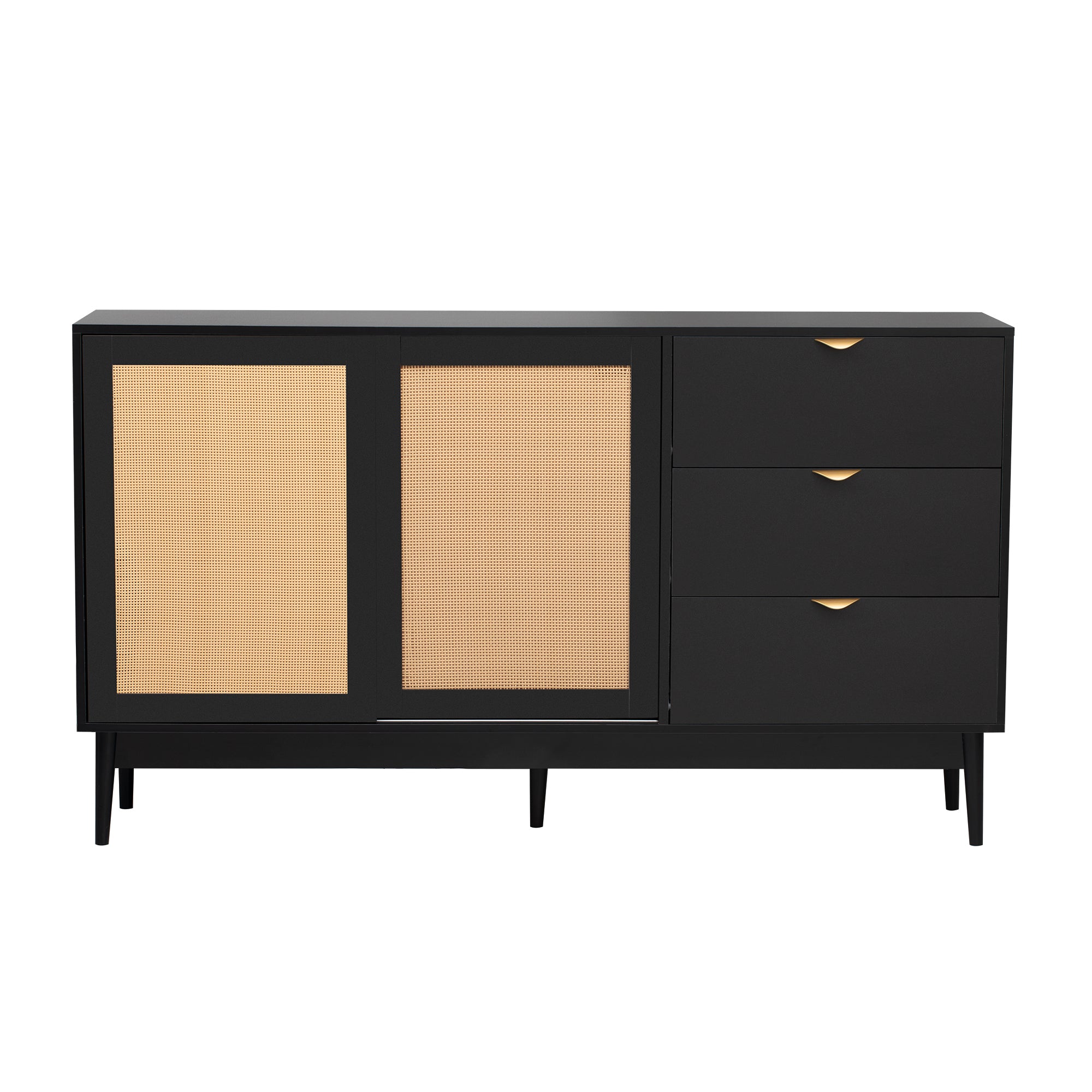 35" Tall MDF 2-door Storage Cabinet with Three Drawers and Metal Handles
