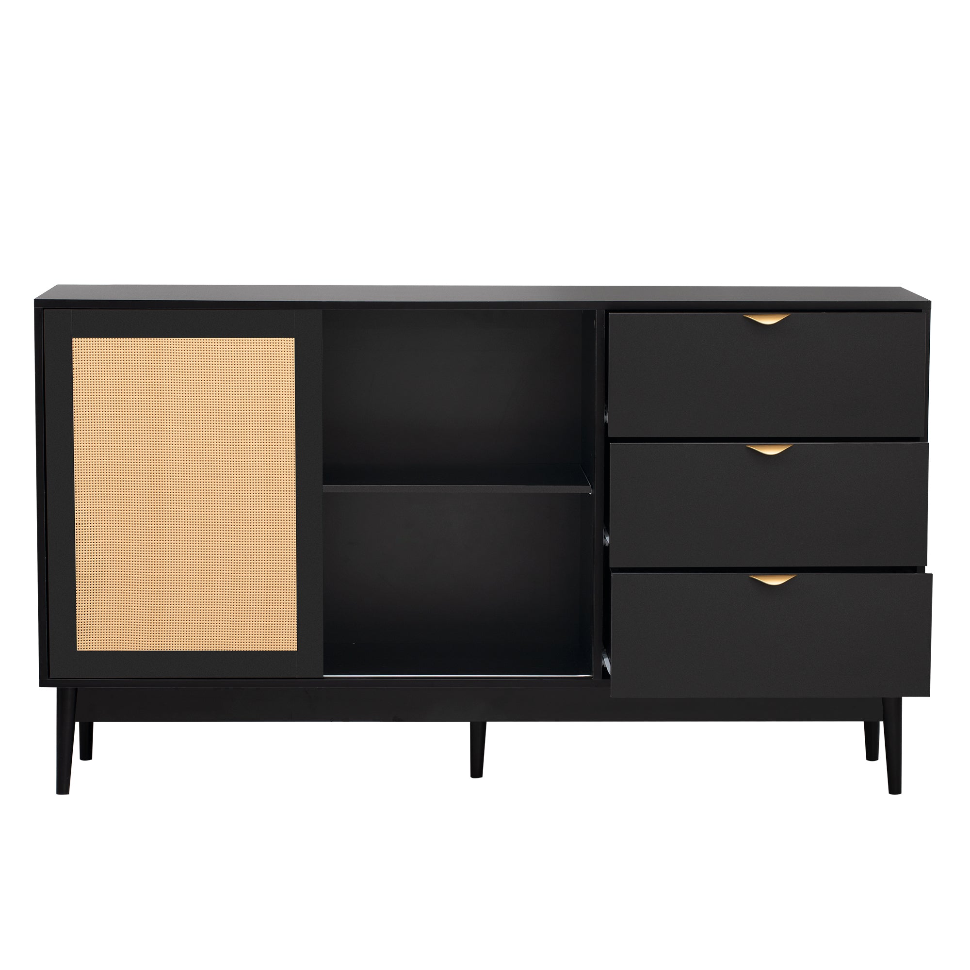 35" Tall MDF 2-door Storage Cabinet with Three Drawers and Metal Handles