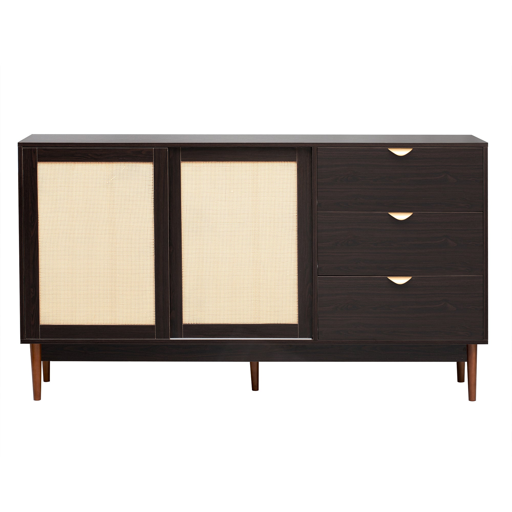35" Tall MDF 2-door Storage Cabinet with Three Drawers and Metal Handles