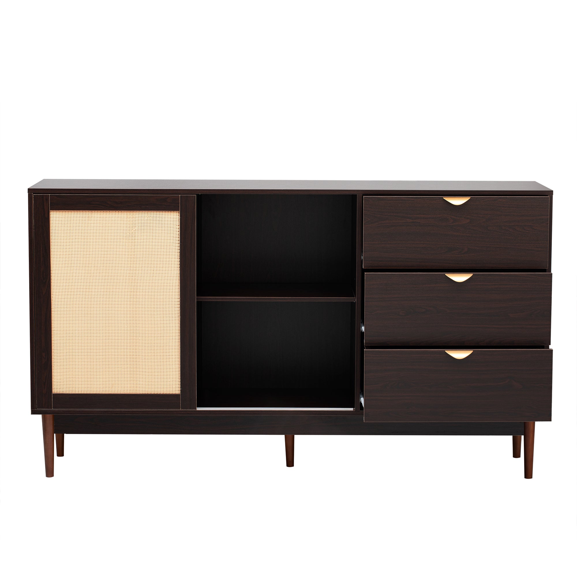 35" Tall MDF 2-door Storage Cabinet with Three Drawers and Metal Handles