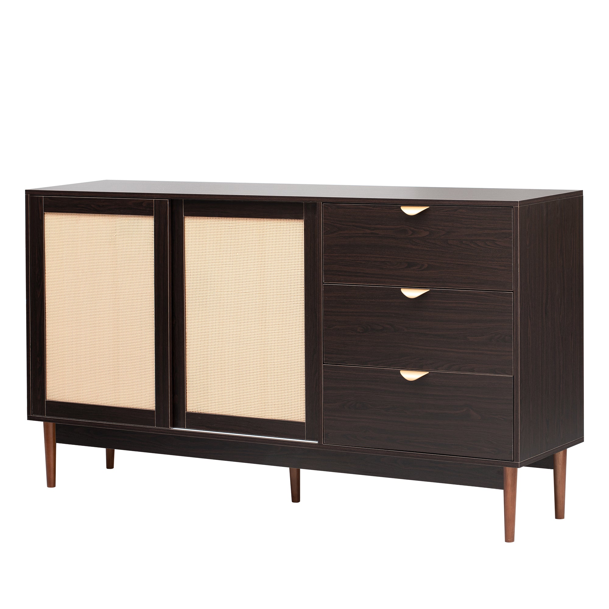 35" Tall MDF 2-door Storage Cabinet with Three Drawers and Metal Handles