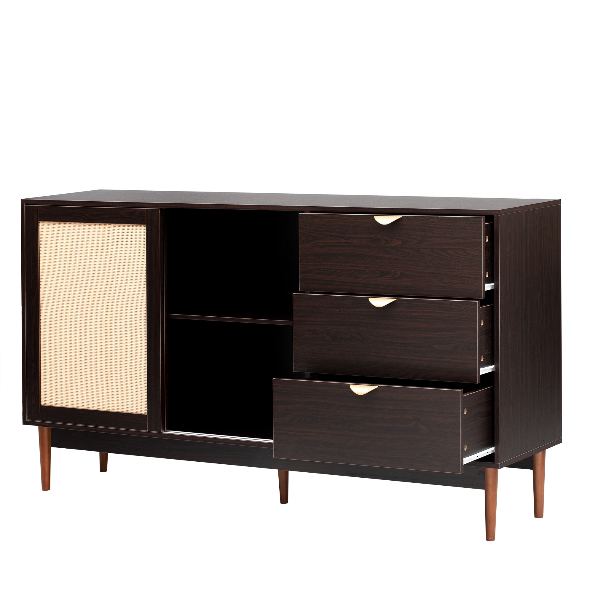 35" Tall MDF 2-door Storage Cabinet with Three Drawers and Metal Handles