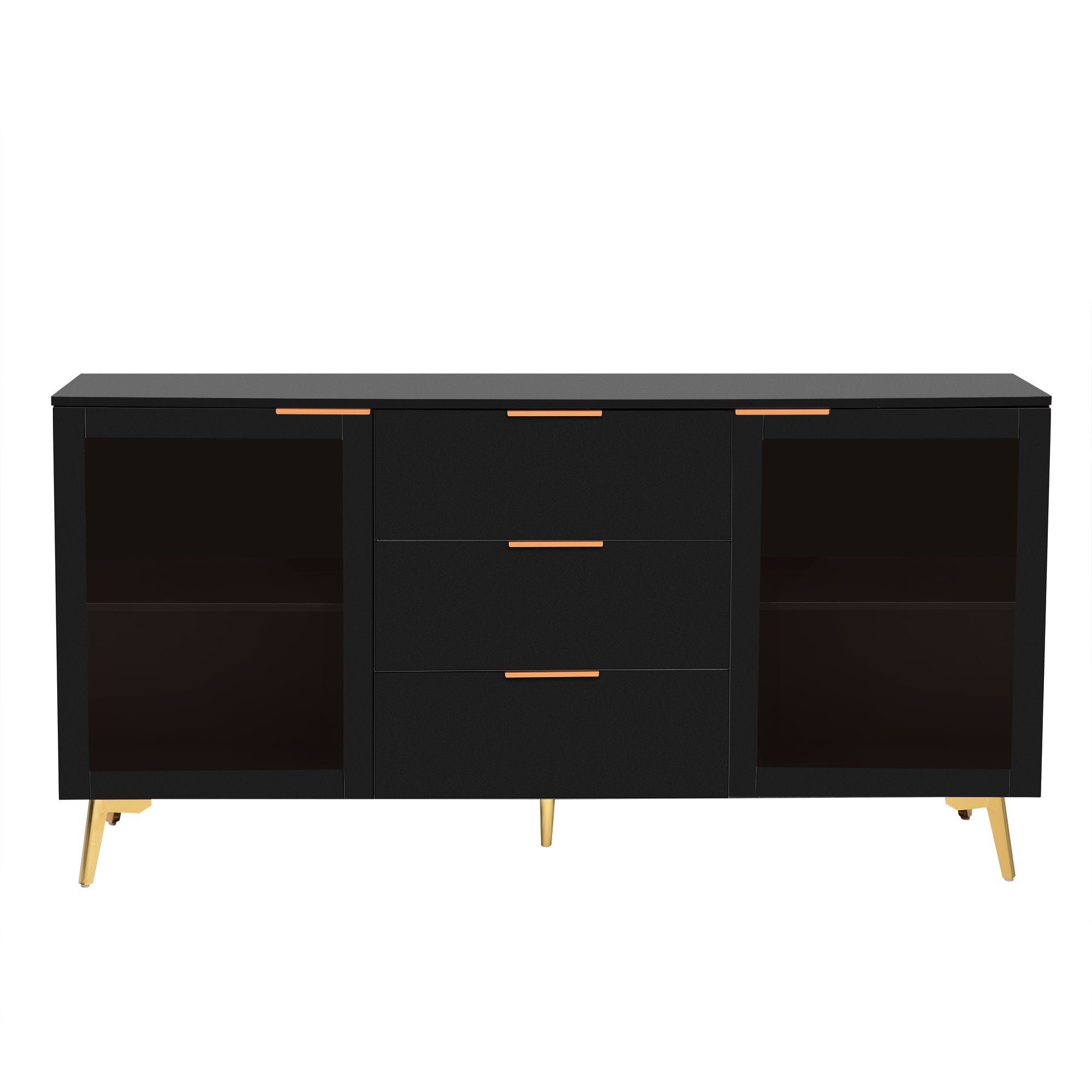 32" Tall 2-door Storage Cabinet with Three Drawers and Metal Handles