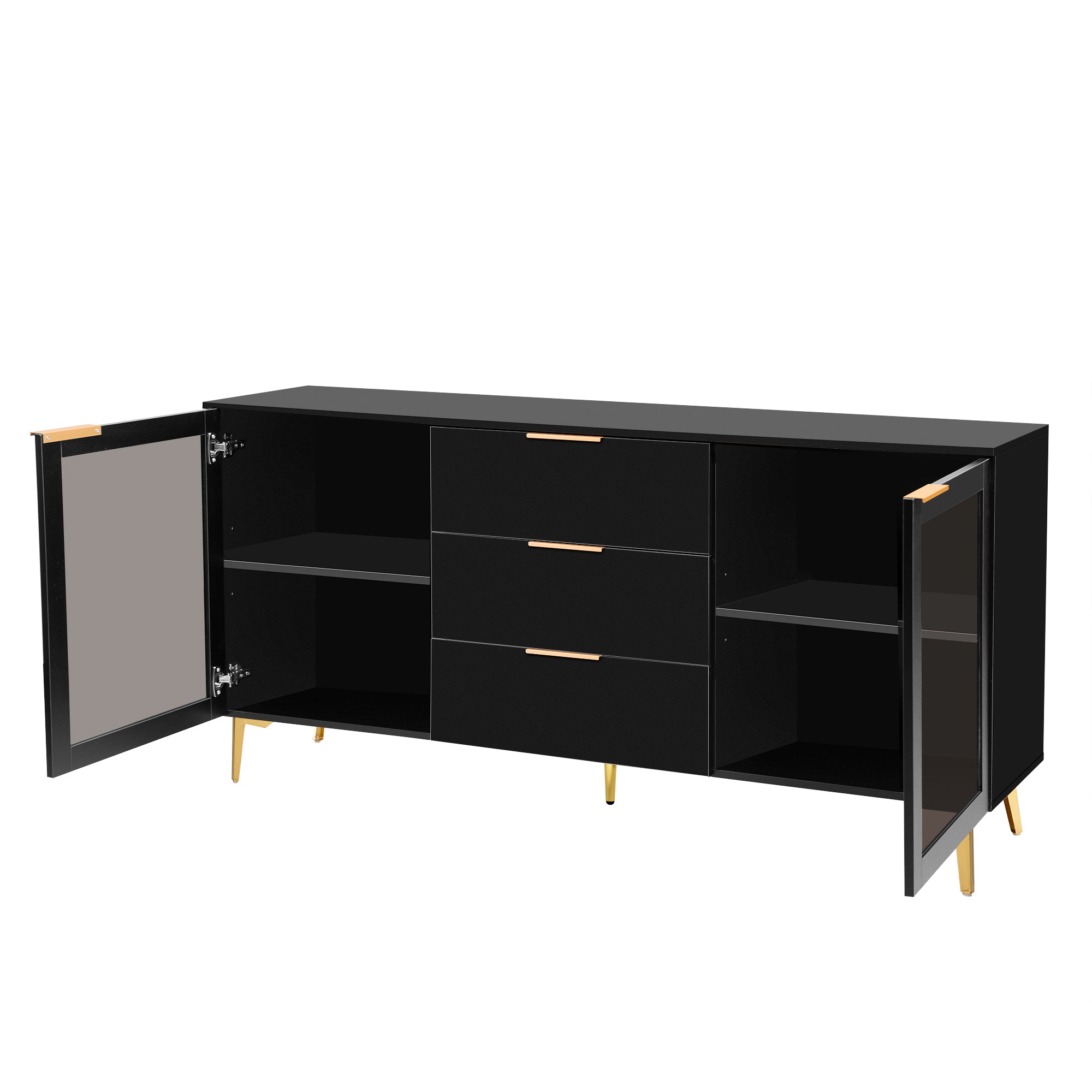 32" Tall 2-door Storage Cabinet with Three Drawers and Metal Handles