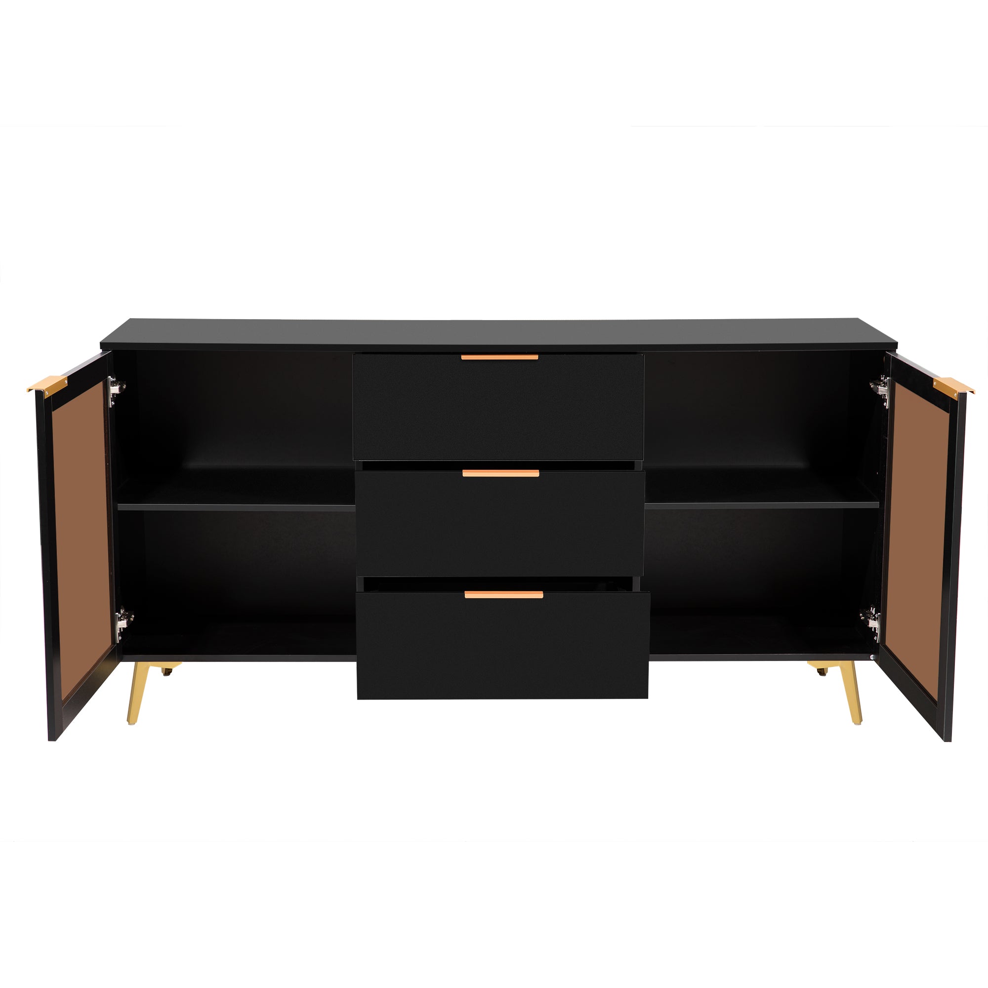 32" Tall 2-door Storage Cabinet with Three Drawers and Metal Handles