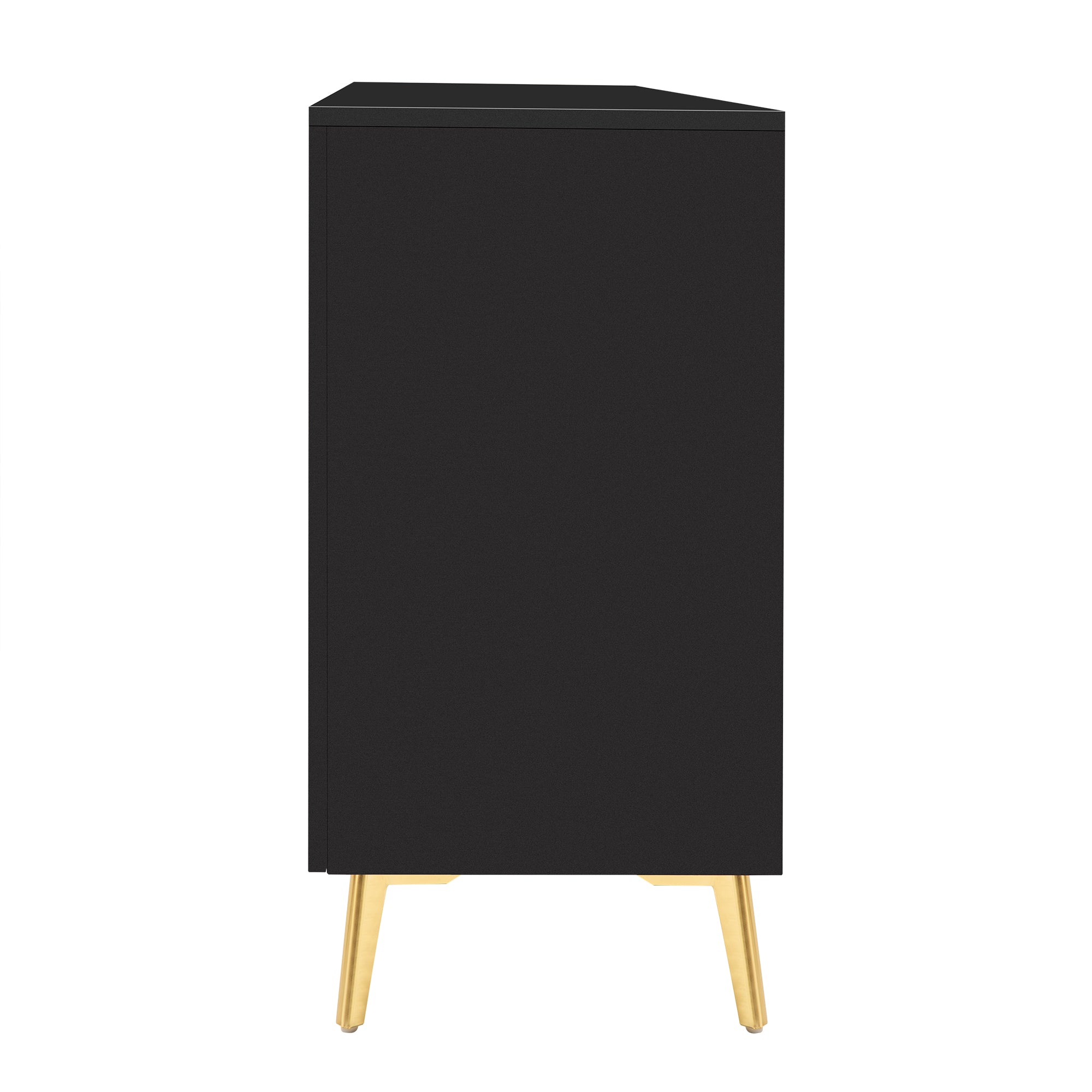 32" Tall 2-door Storage Cabinet with Three Drawers and Metal Handles