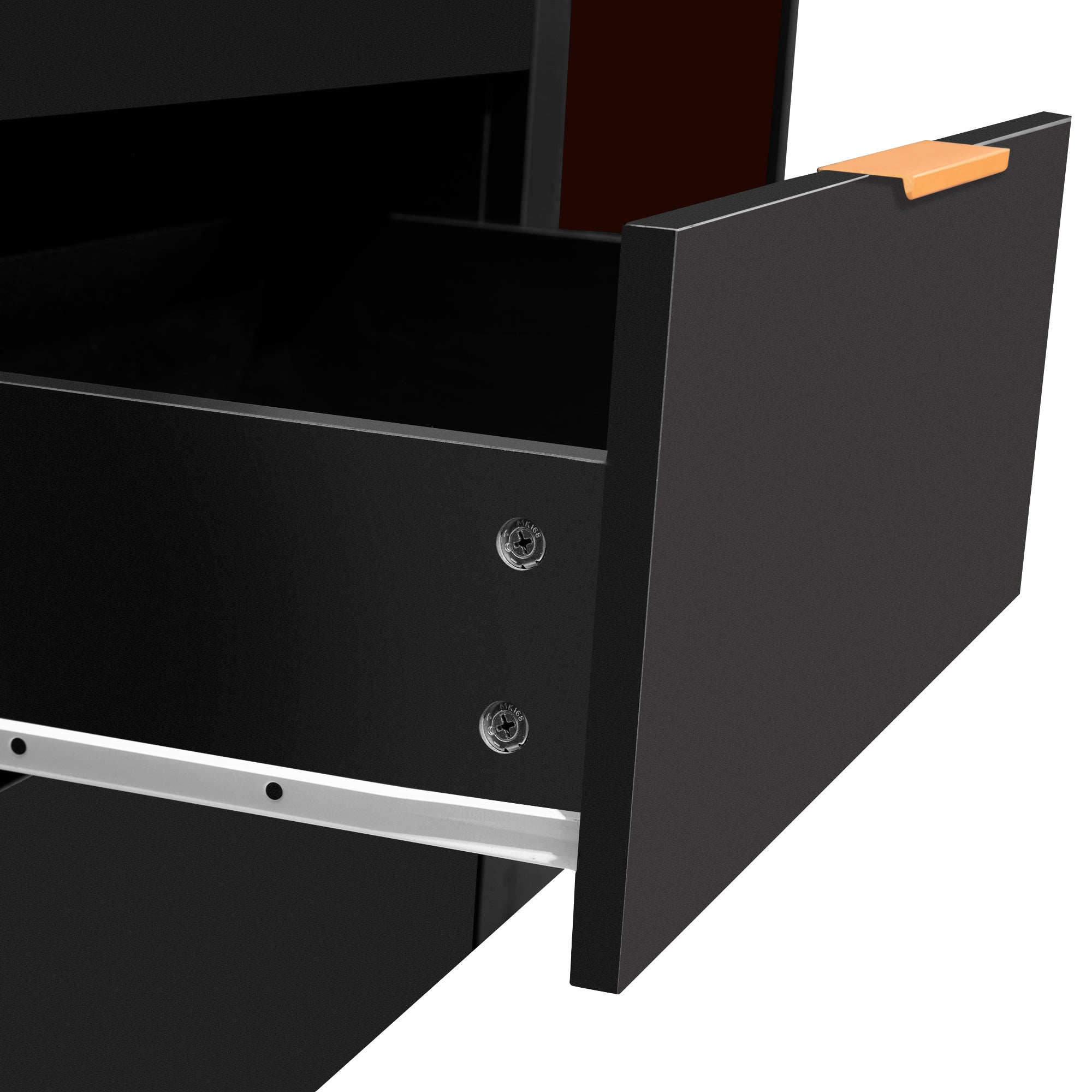 32" Tall 2-door Storage Cabinet with Three Drawers and Metal Handles