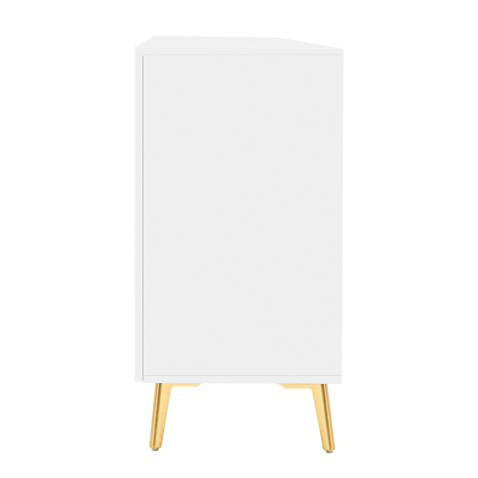 32" Tall 2-door Storage Cabinet with Three Drawers and Metal Handles