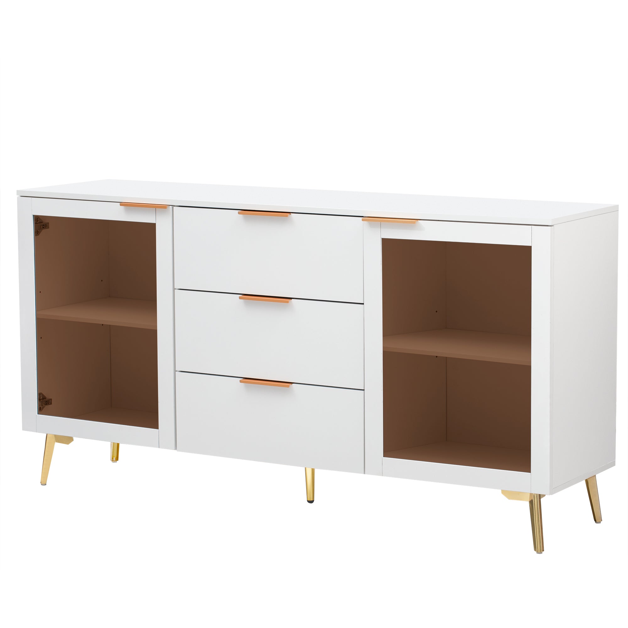 32" Tall 2-door Storage Cabinet with Three Drawers and Metal Handles