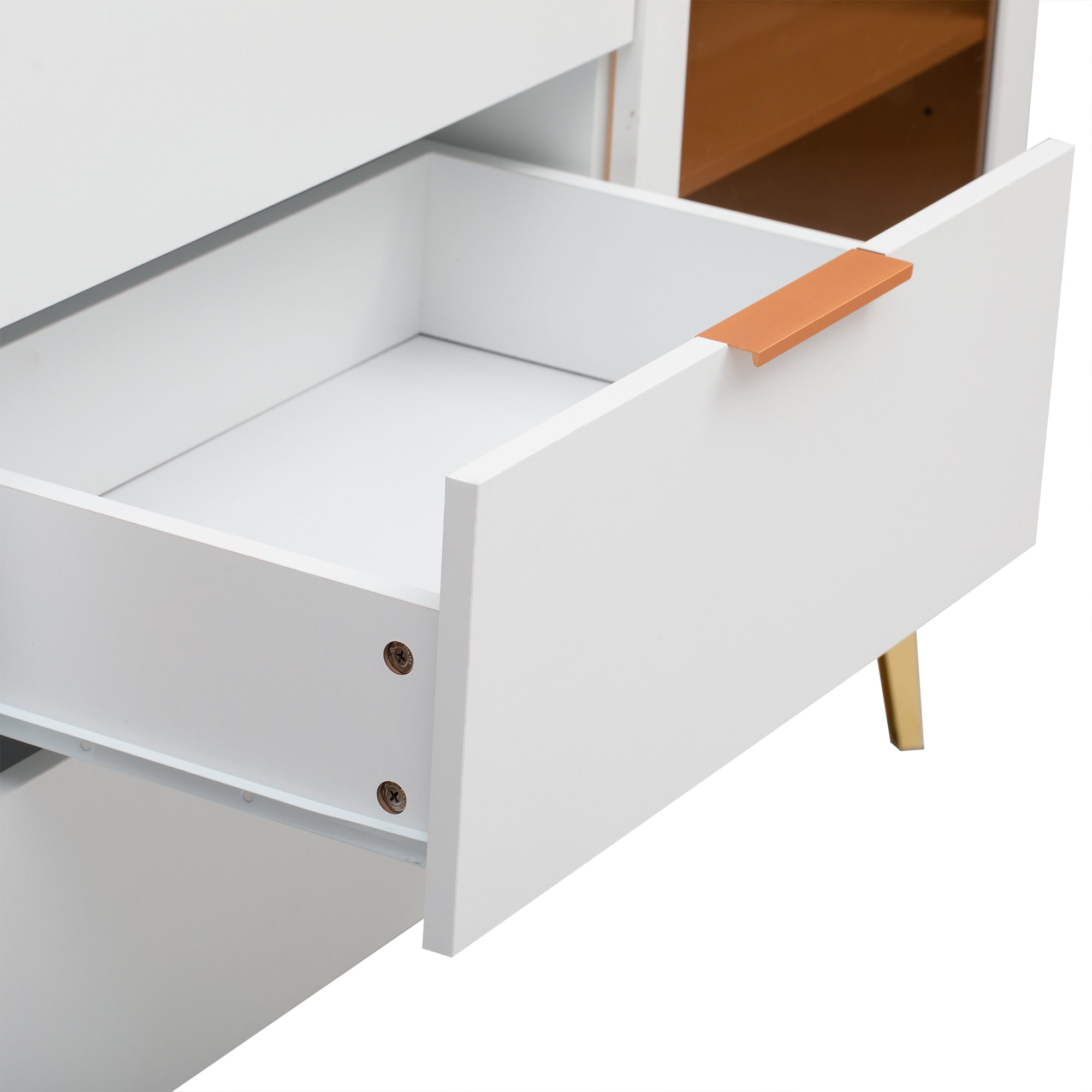 32" Tall 2-door Storage Cabinet with Three Drawers and Metal Handles