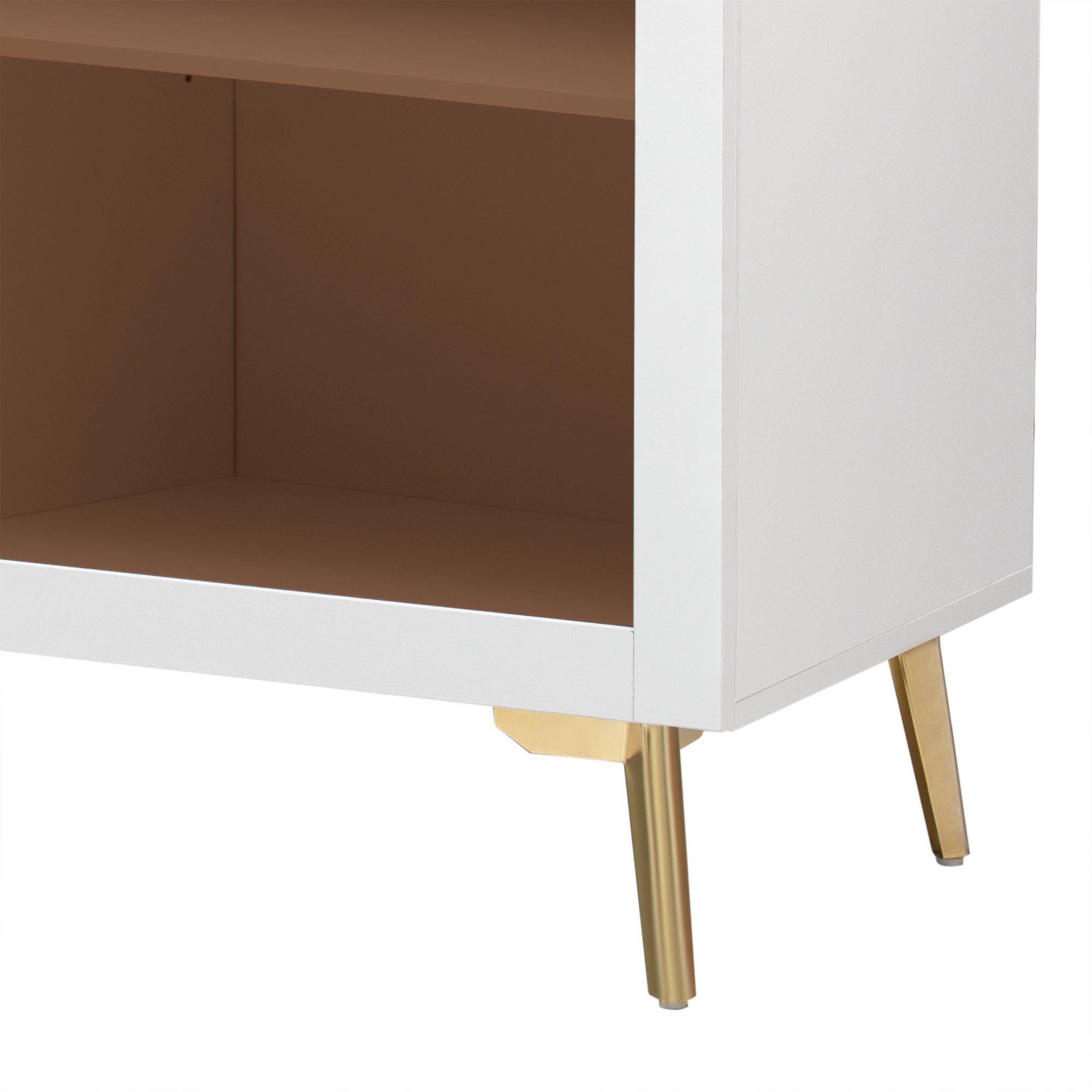 32" Tall 2-door Storage Cabinet with Three Drawers and Metal Handles