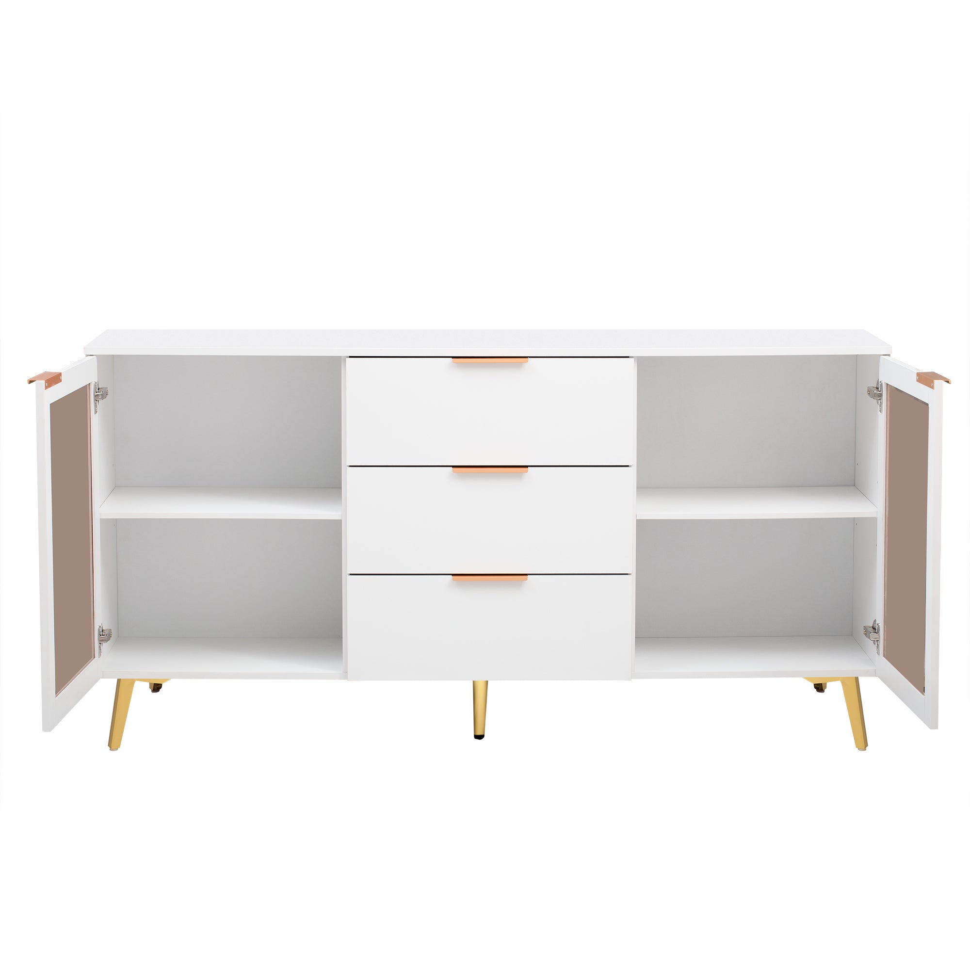 32" Tall 2-door Storage Cabinet with Three Drawers and Metal Handles