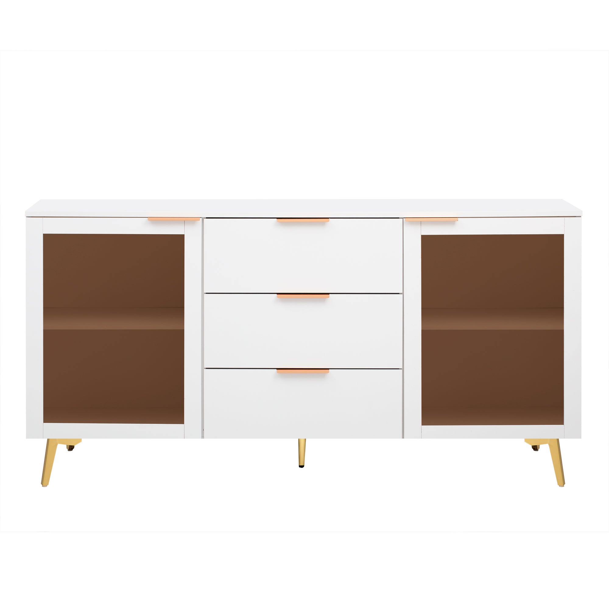 32" Tall 2-door Storage Cabinet with Three Drawers and Metal Handles