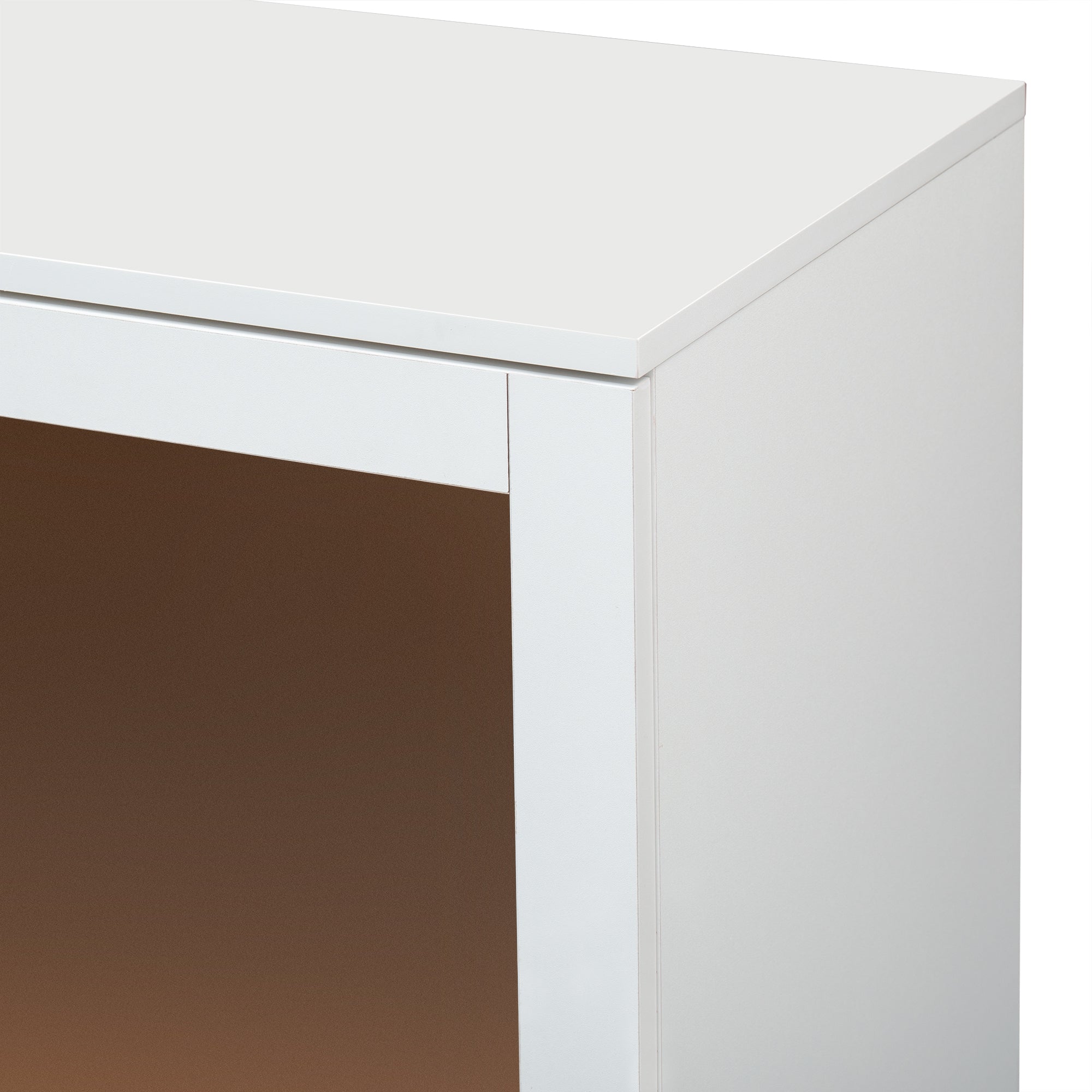 32" Tall 2-door Storage Cabinet with Three Drawers and Metal Handles