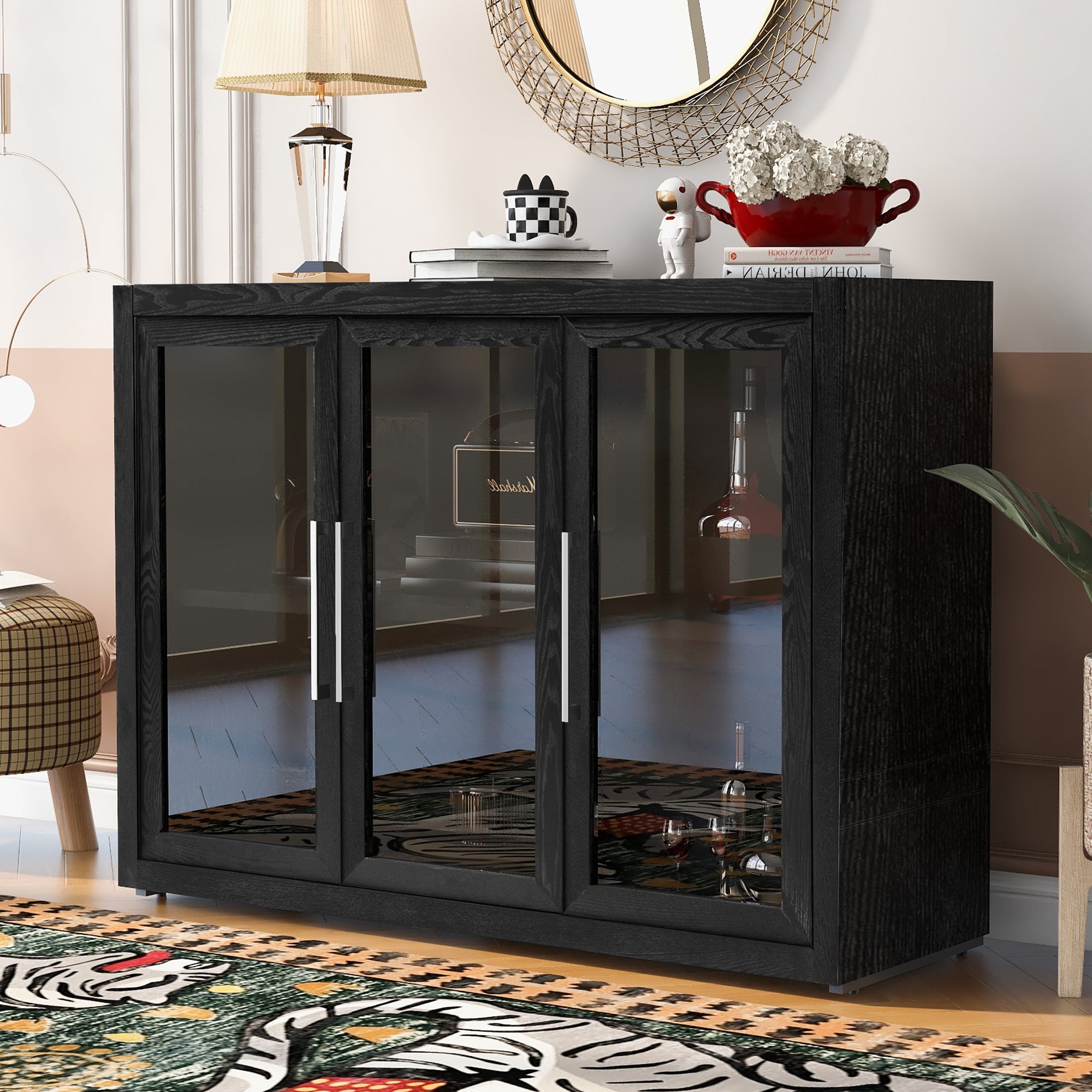 35" Tall MDF 3-door Accent Cabinet with Adjustable Shelf