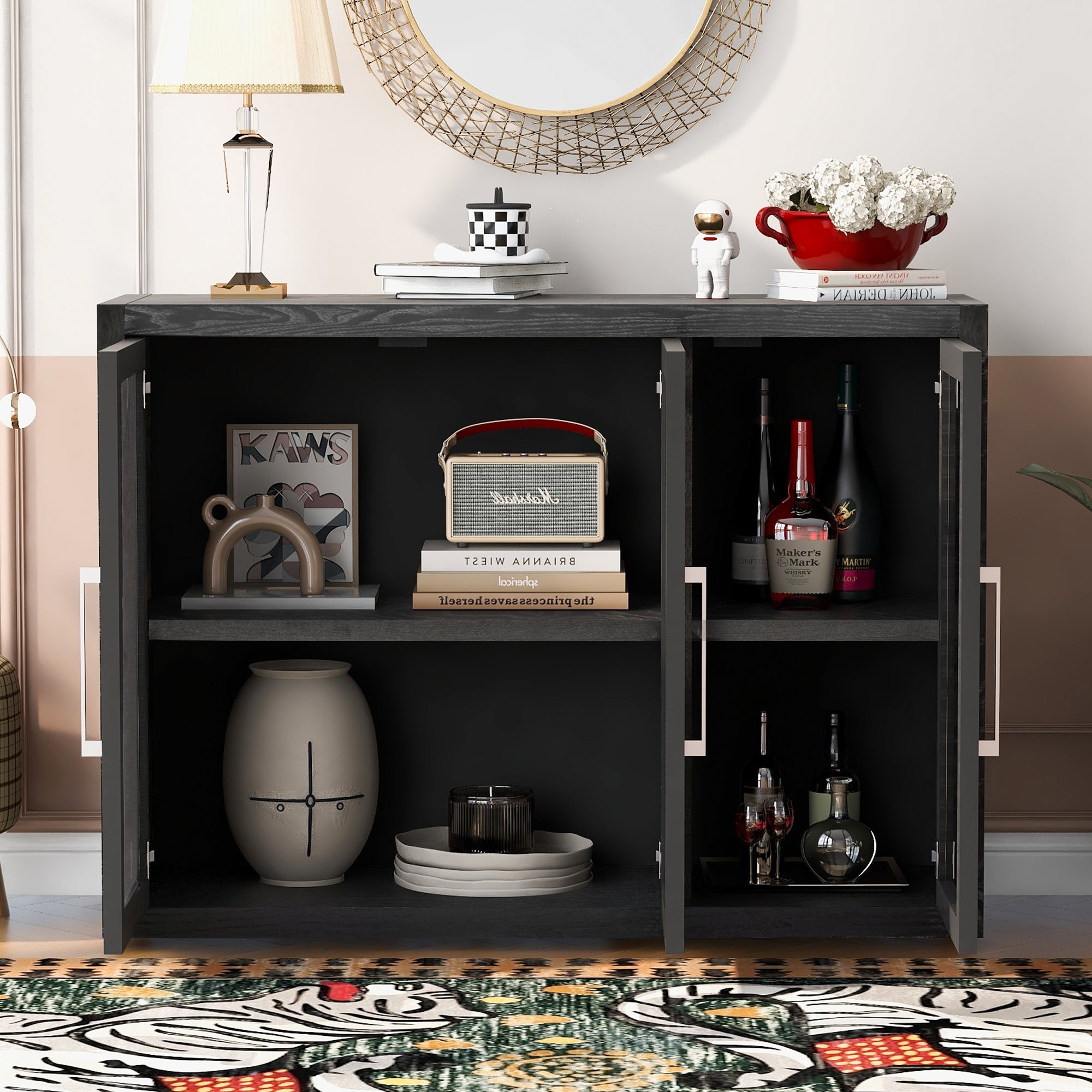35" Tall MDF 3-door Accent Cabinet with Adjustable Shelf