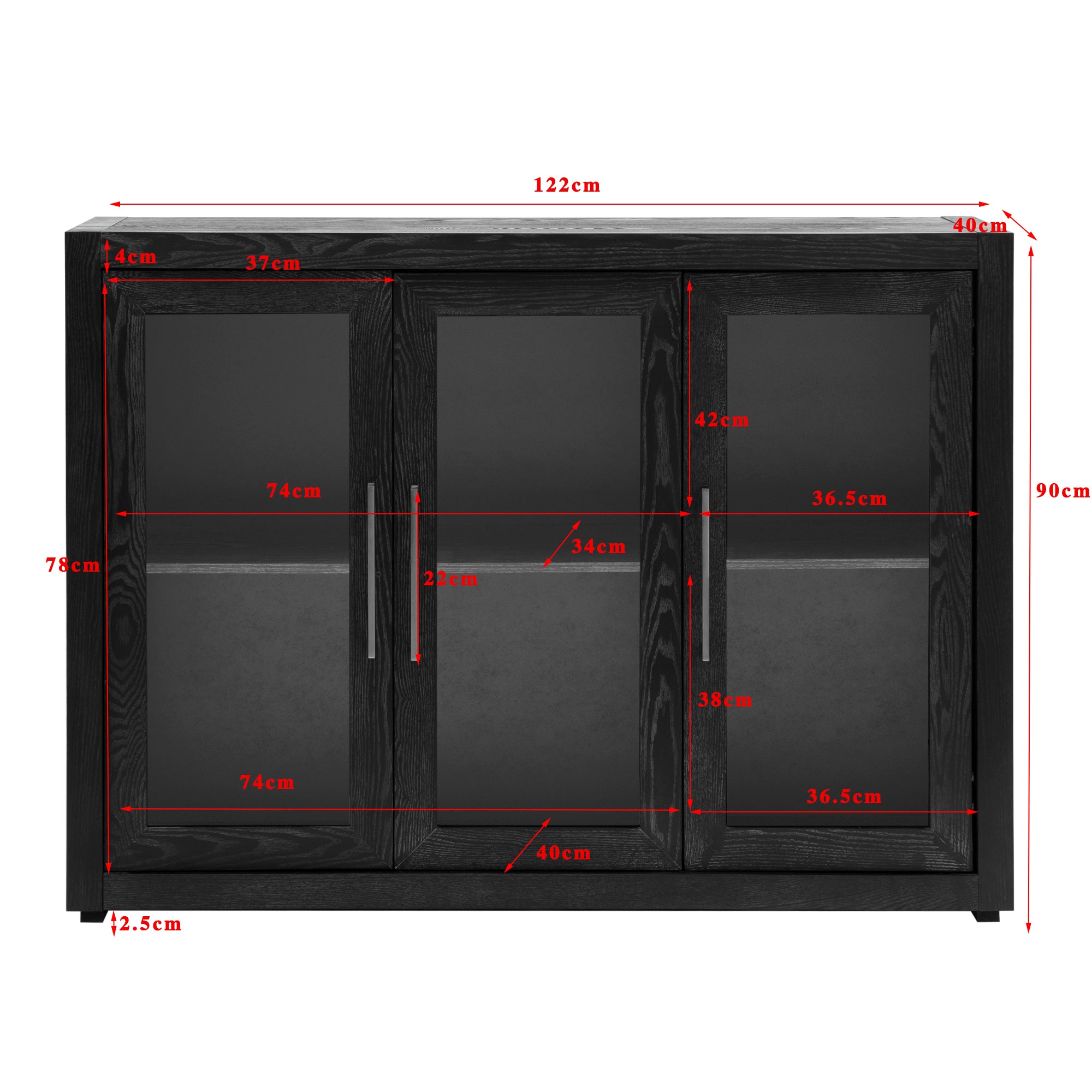 35" Tall MDF 3-door Accent Cabinet with Adjustable Shelf