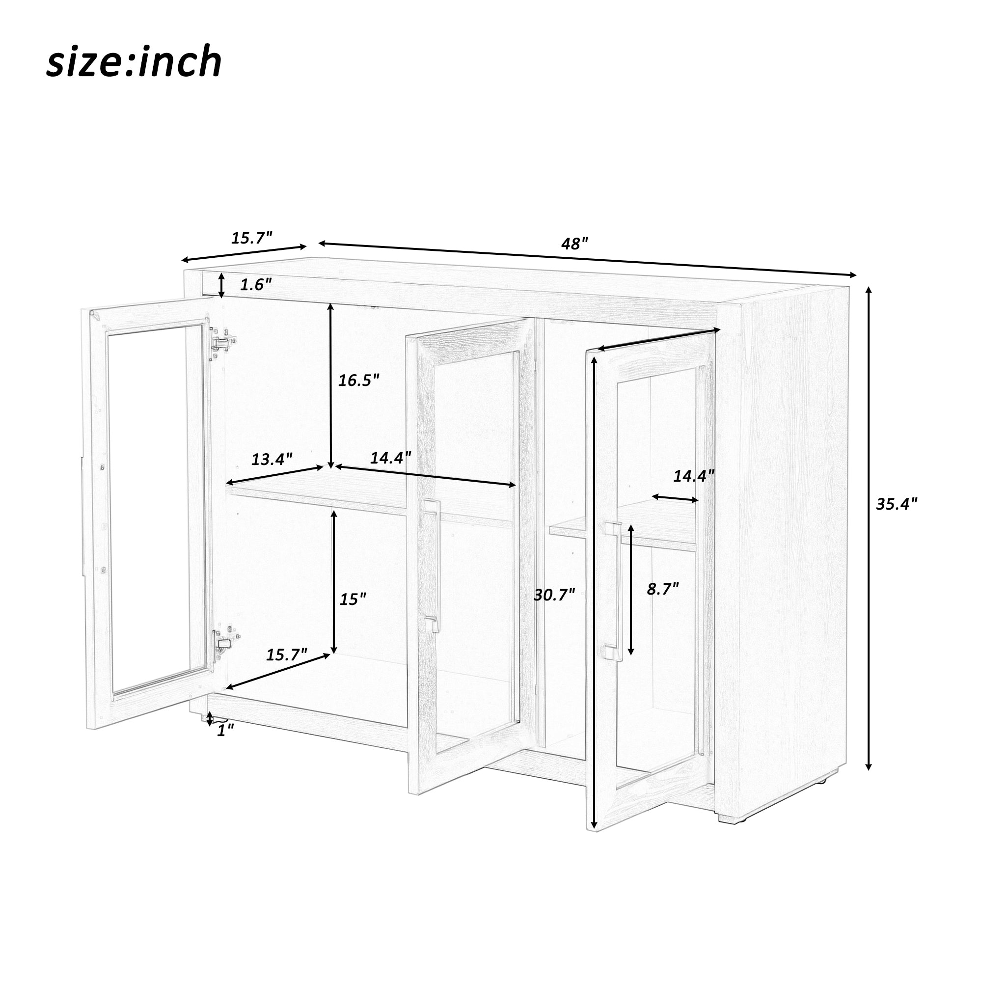 35" Tall MDF 3-door Accent Cabinet with Adjustable Shelf