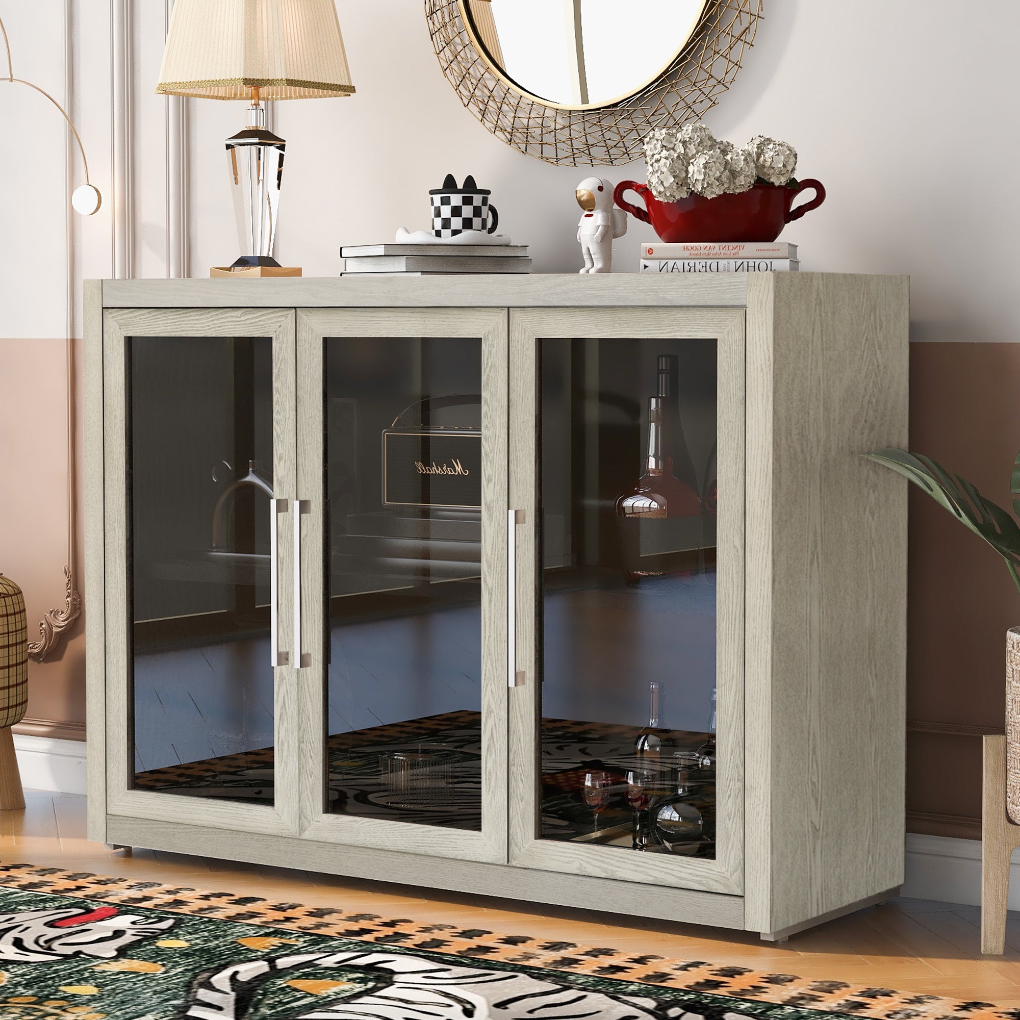 35" Tall MDF 3-door Accent Cabinet with Adjustable Shelf